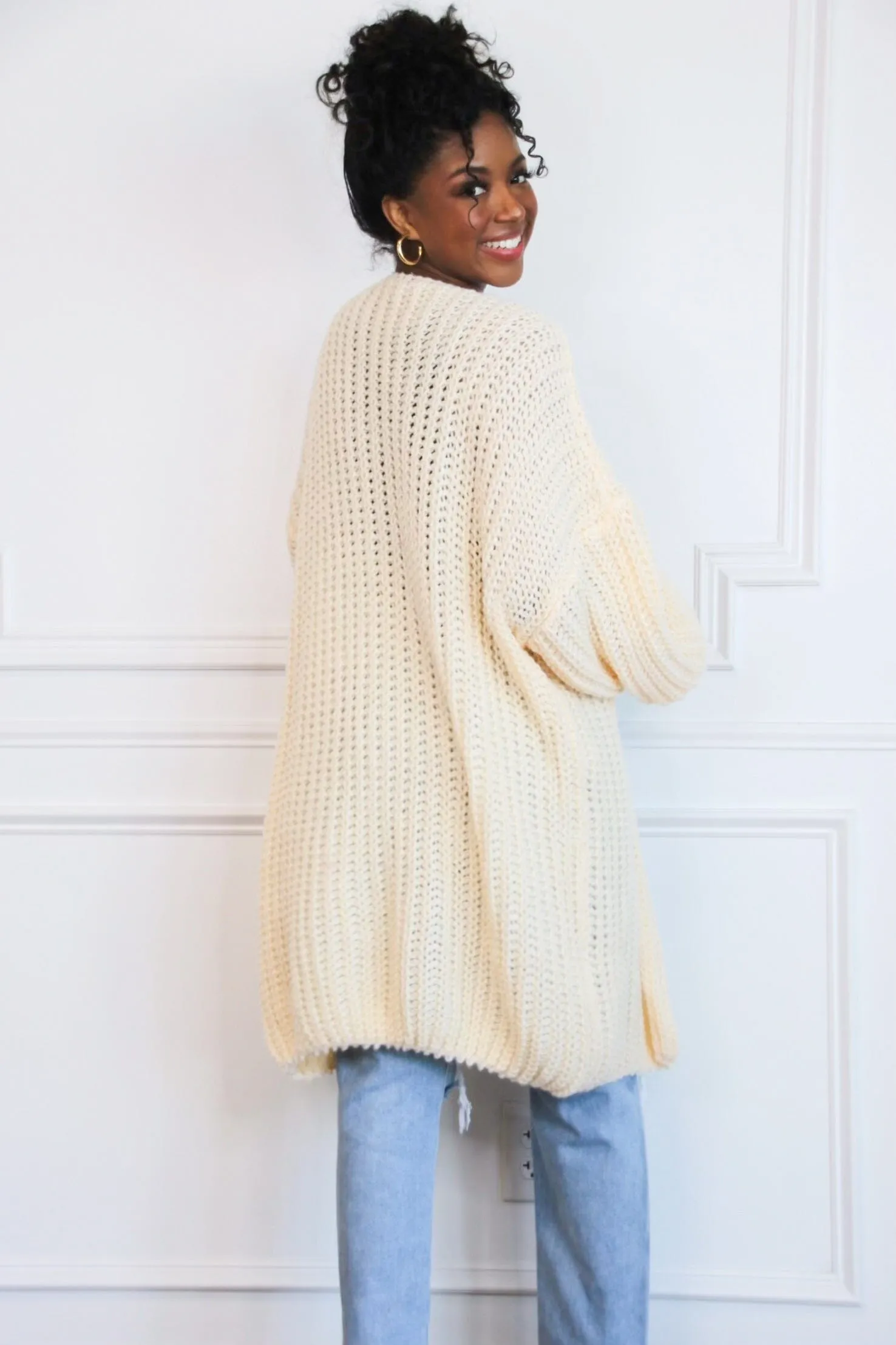 Stanley Chunky Knit Oversized Cardigan: Cream
