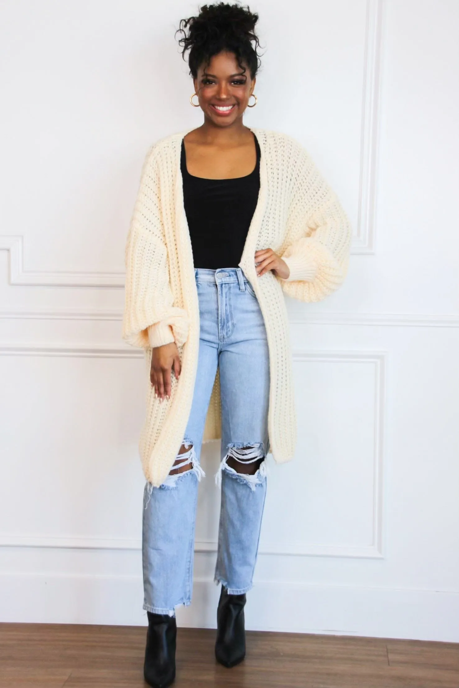 Stanley Chunky Knit Oversized Cardigan: Cream