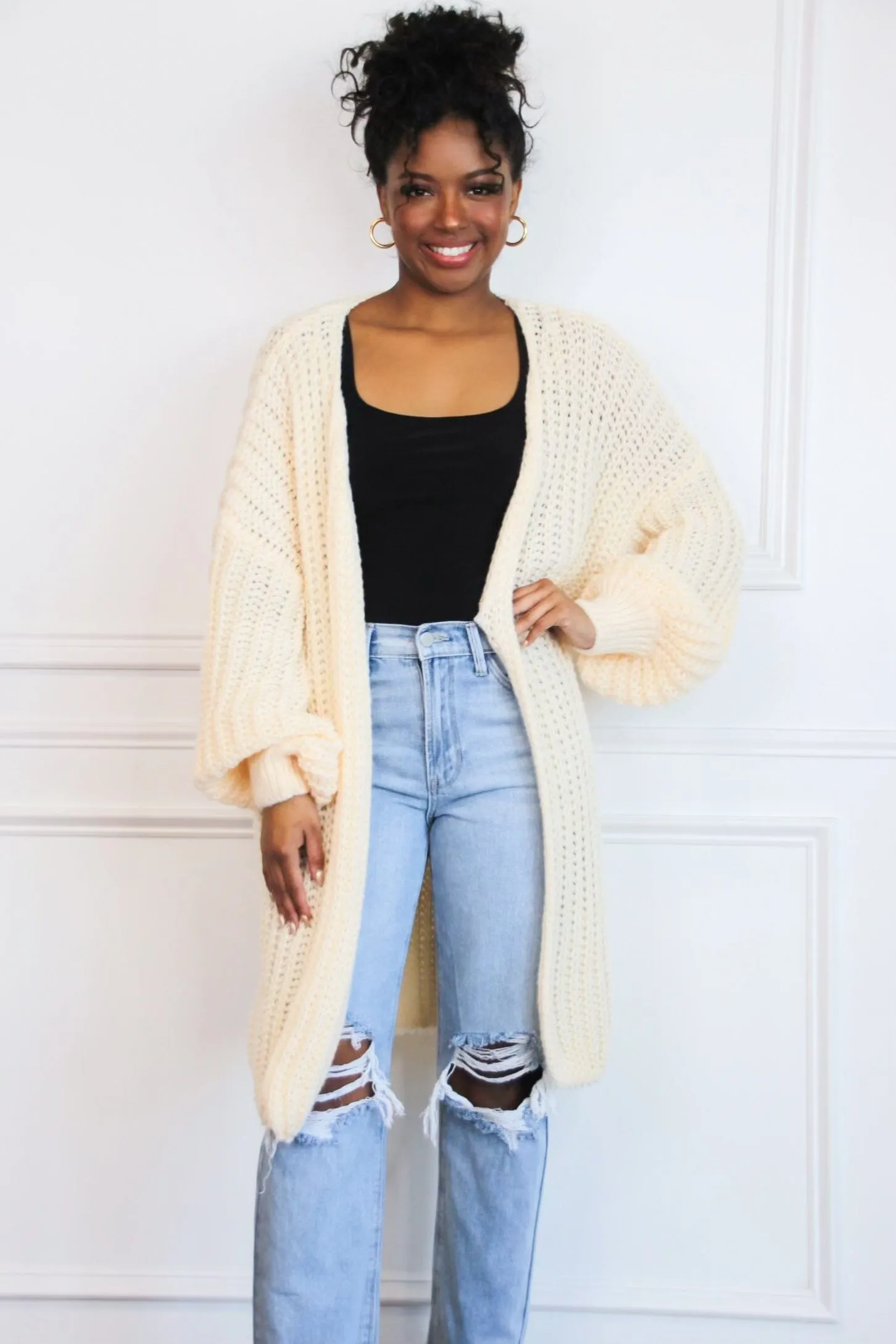 Stanley Chunky Knit Oversized Cardigan: Cream