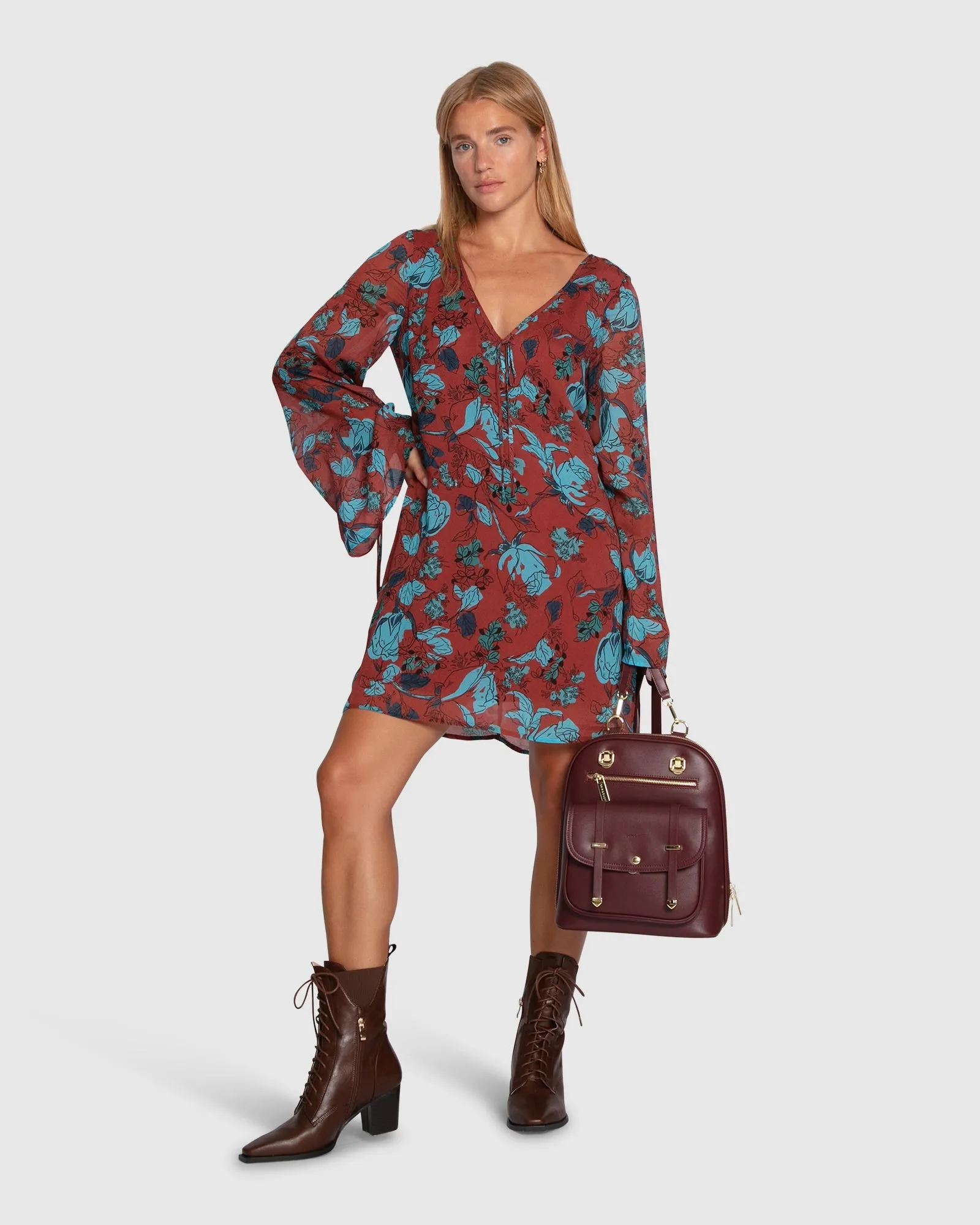 Star Eyes Mini Dress - Flora Burgundy Print