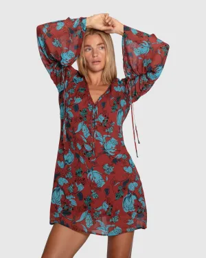 Star Eyes Mini Dress - Flora Burgundy Print