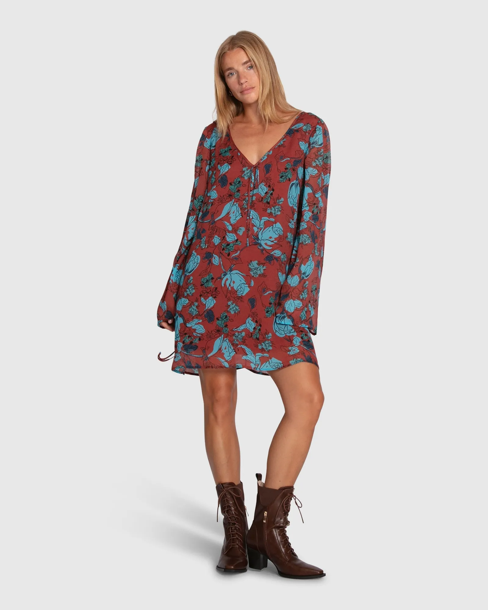 Star Eyes Mini Dress - Flora Burgundy Print