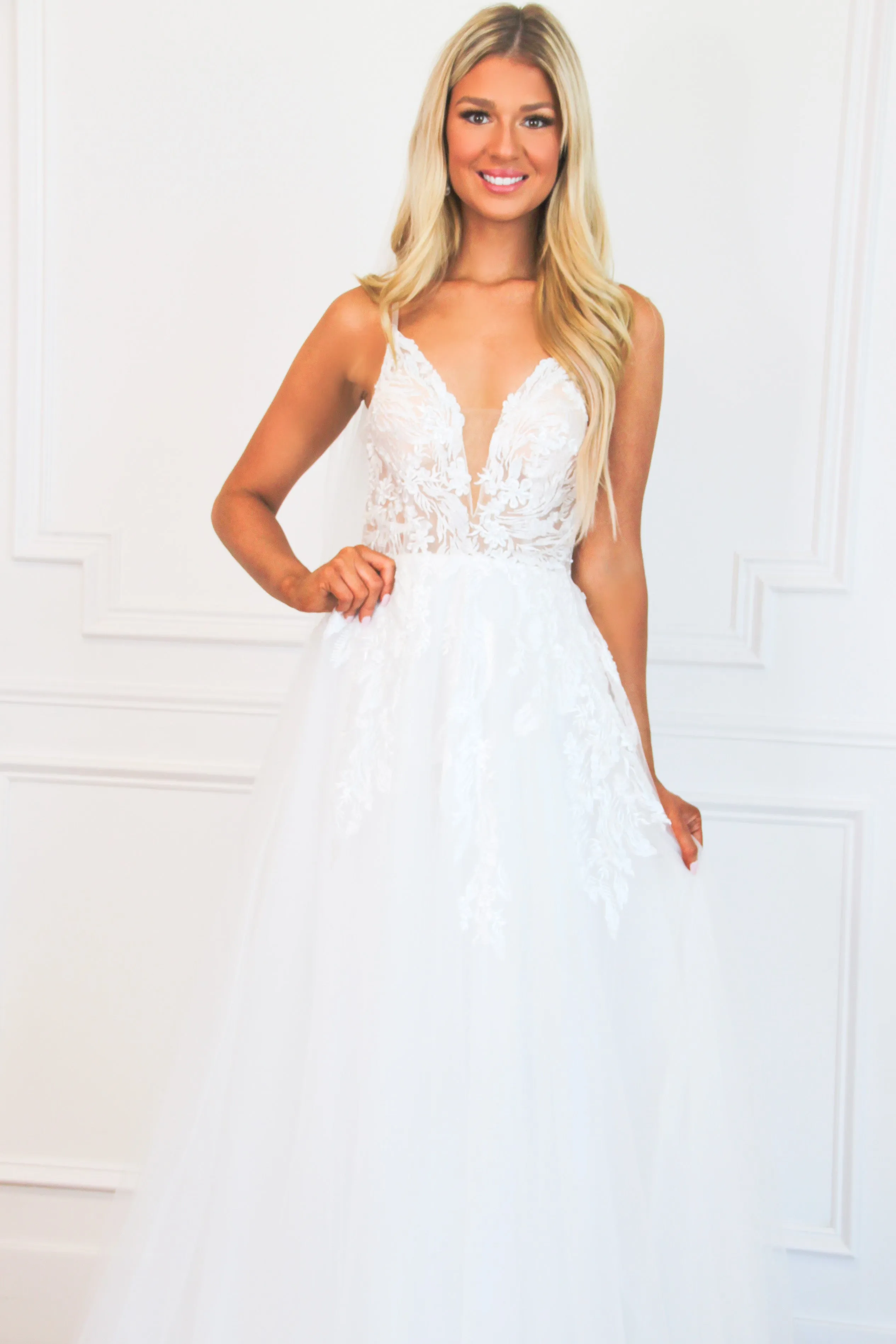 Stella Lace Nude Illusion Tulle Wedding Dress: White