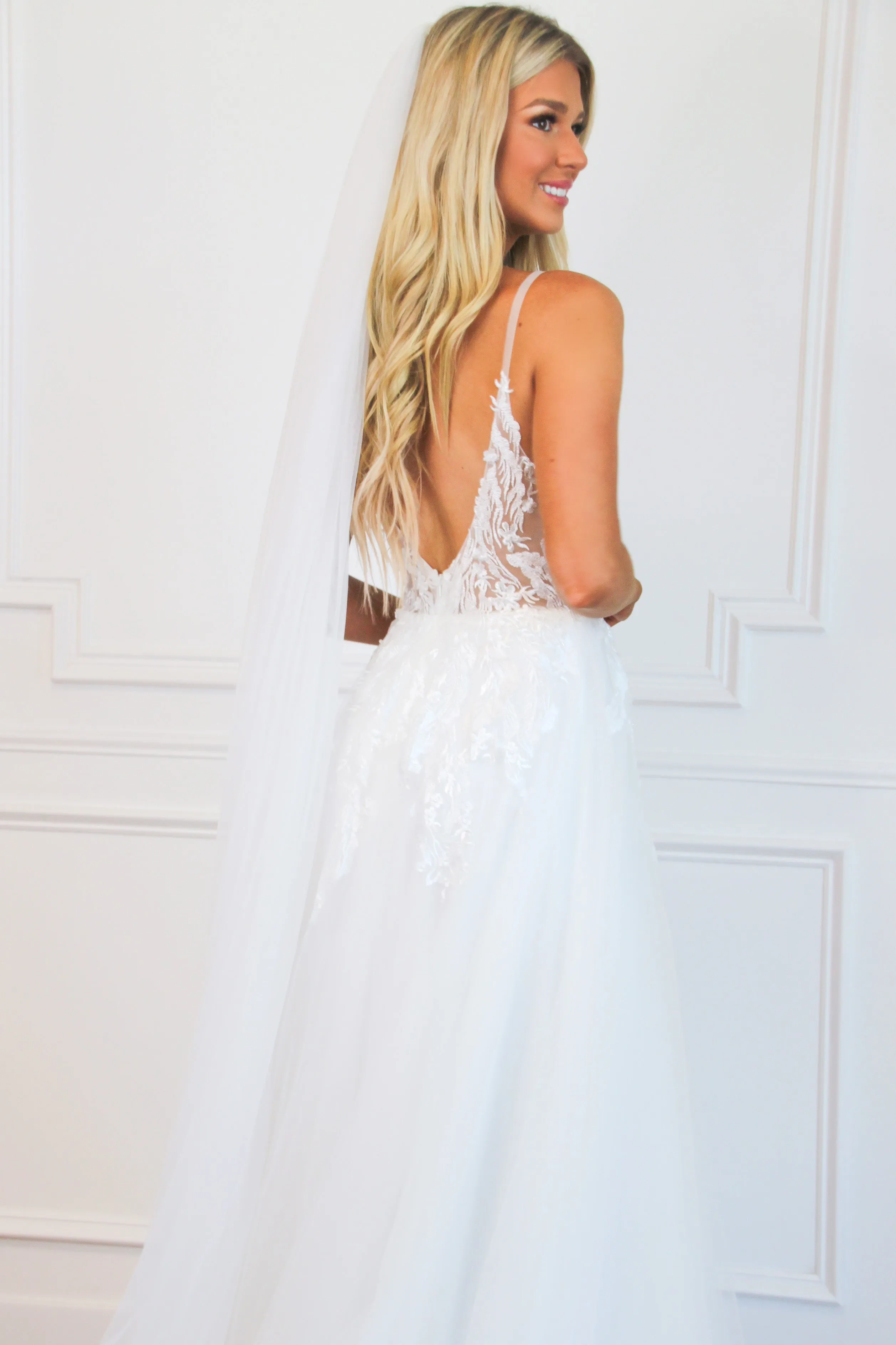 Stella Lace Nude Illusion Tulle Wedding Dress: White