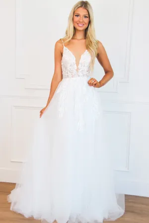 Stella Lace Nude Illusion Tulle Wedding Dress: White