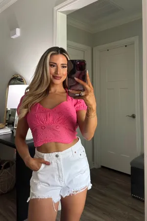 Summer Crush Eyelet Crop Top: Pink
