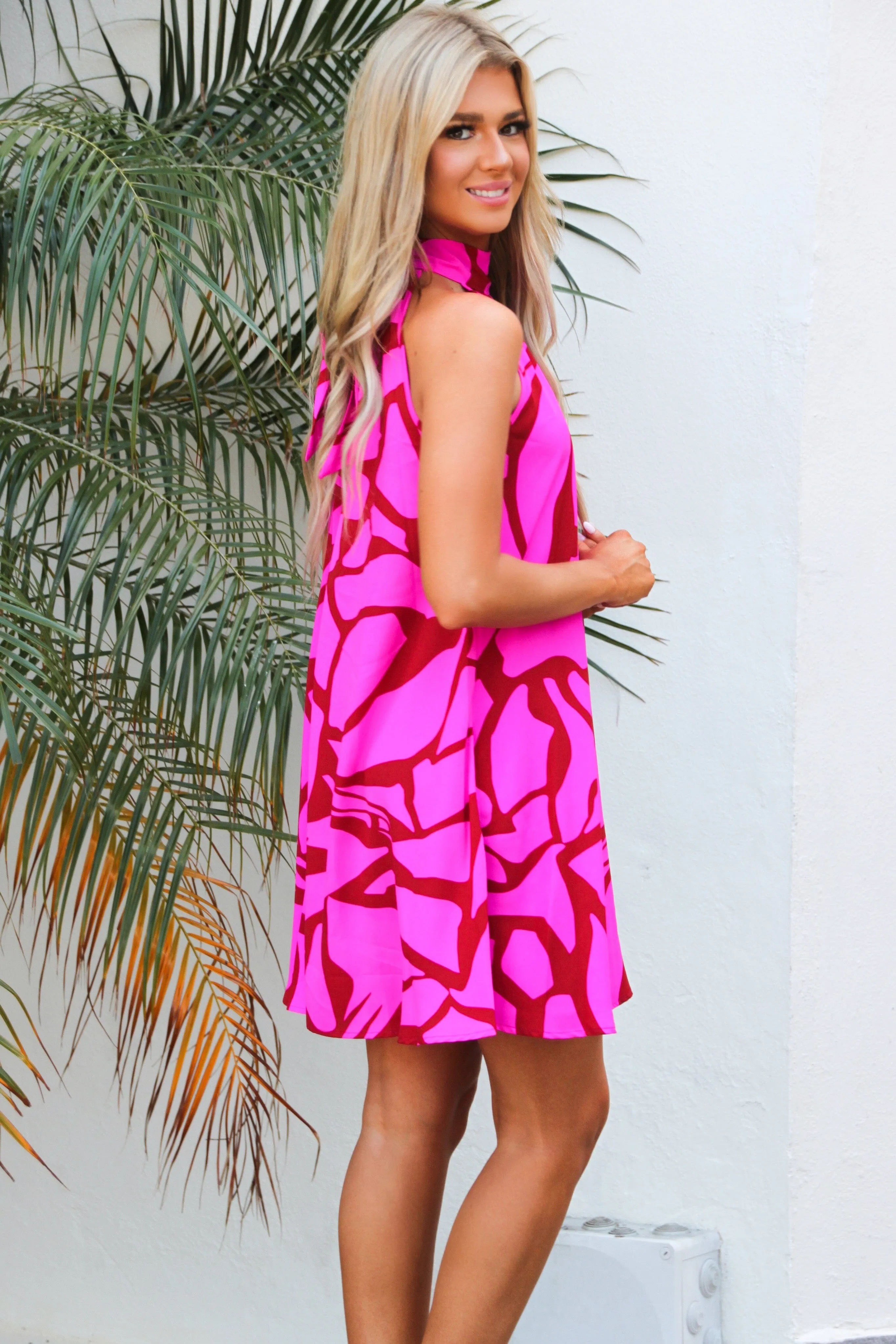 Summer Feeling High Neck Dress: Magenta/Red