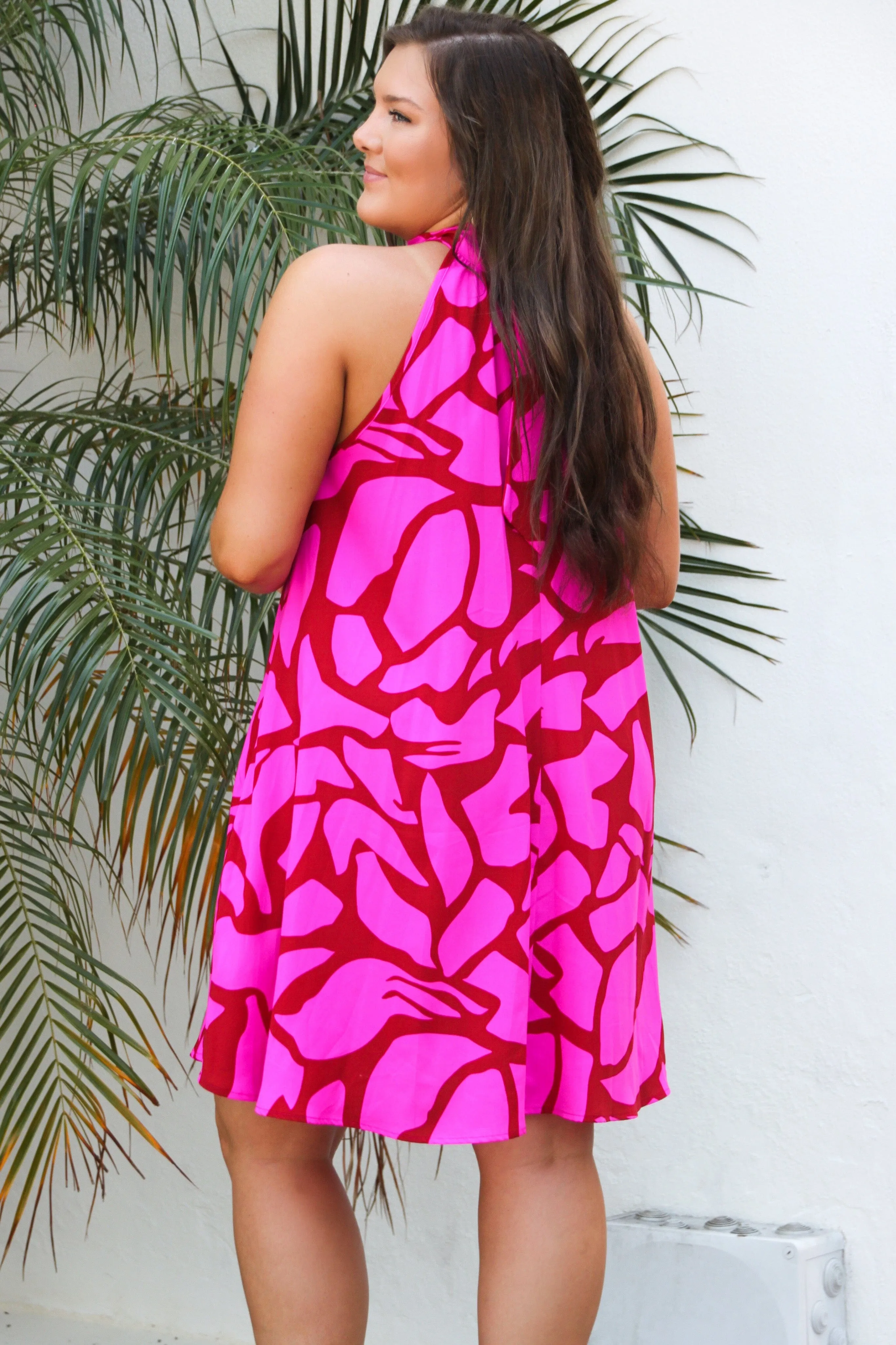 Summer Feeling High Neck Dress: Magenta/Red