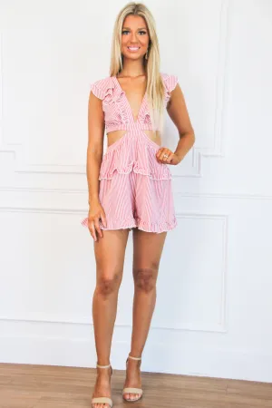 Summer Stripes Cutout Romper: Red/White