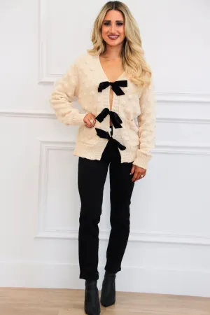 Sweet Darling Bow Textured Sweater: Oatmeal