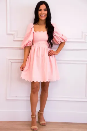 Sweet Scallops Cutout Babydoll Dress: Pink