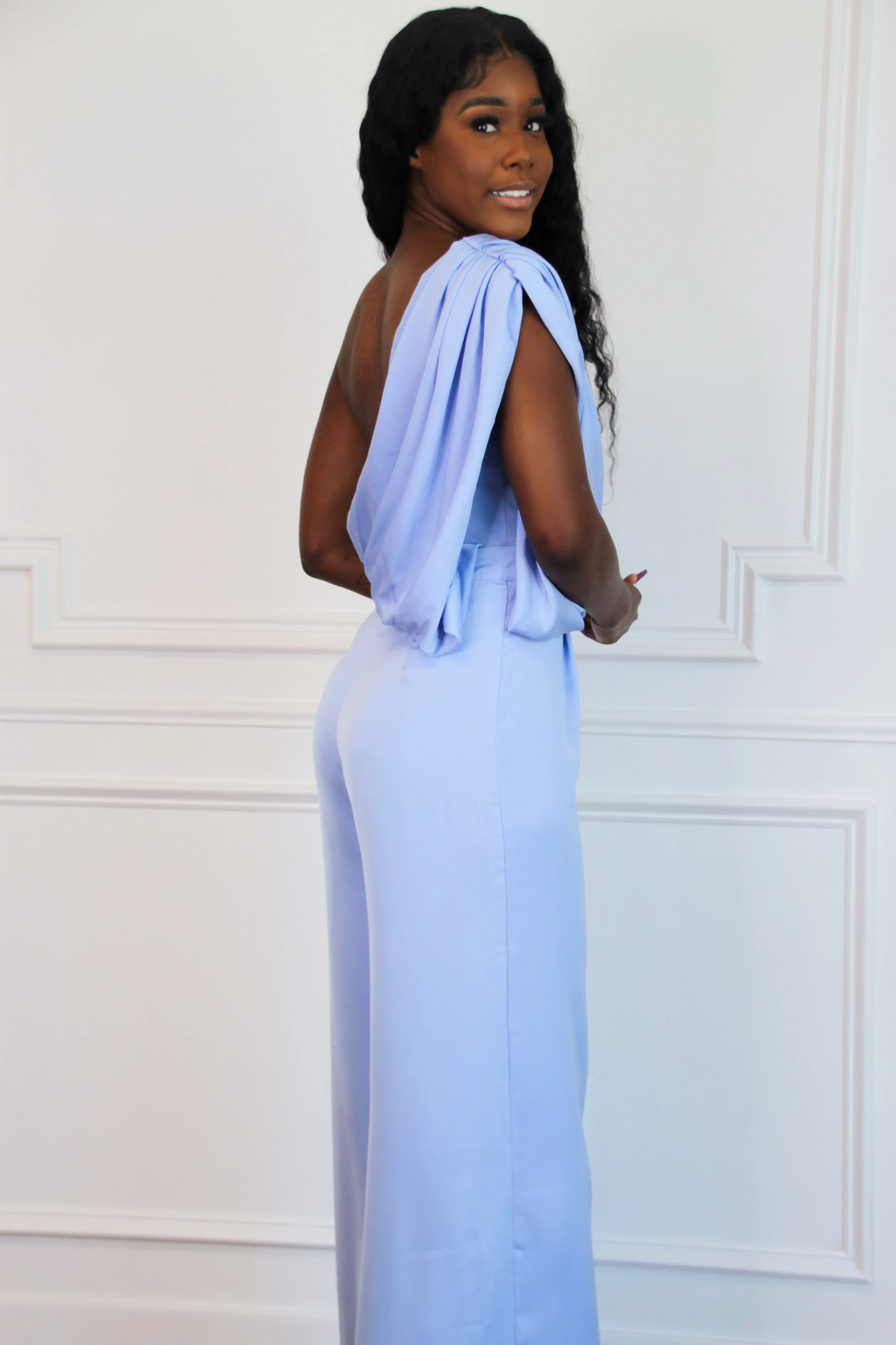 Swept Up in Your Love One Shoulder Jumpsuit: Periwinkle