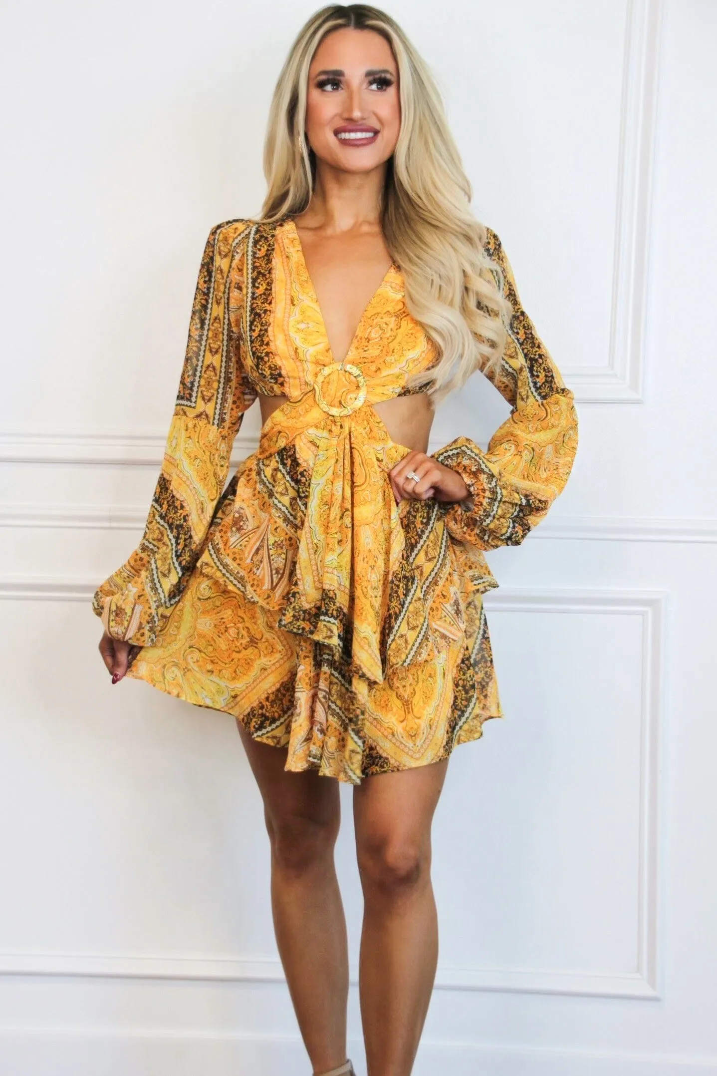 Take Your Time Cutout Dress: Mustard