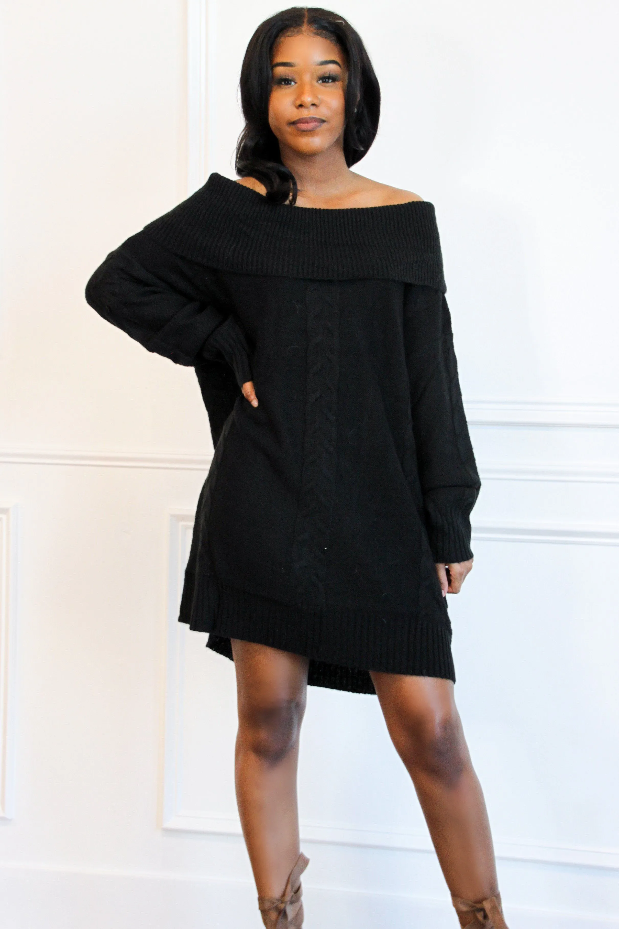 Taste of Fall Sweater Dress: Black