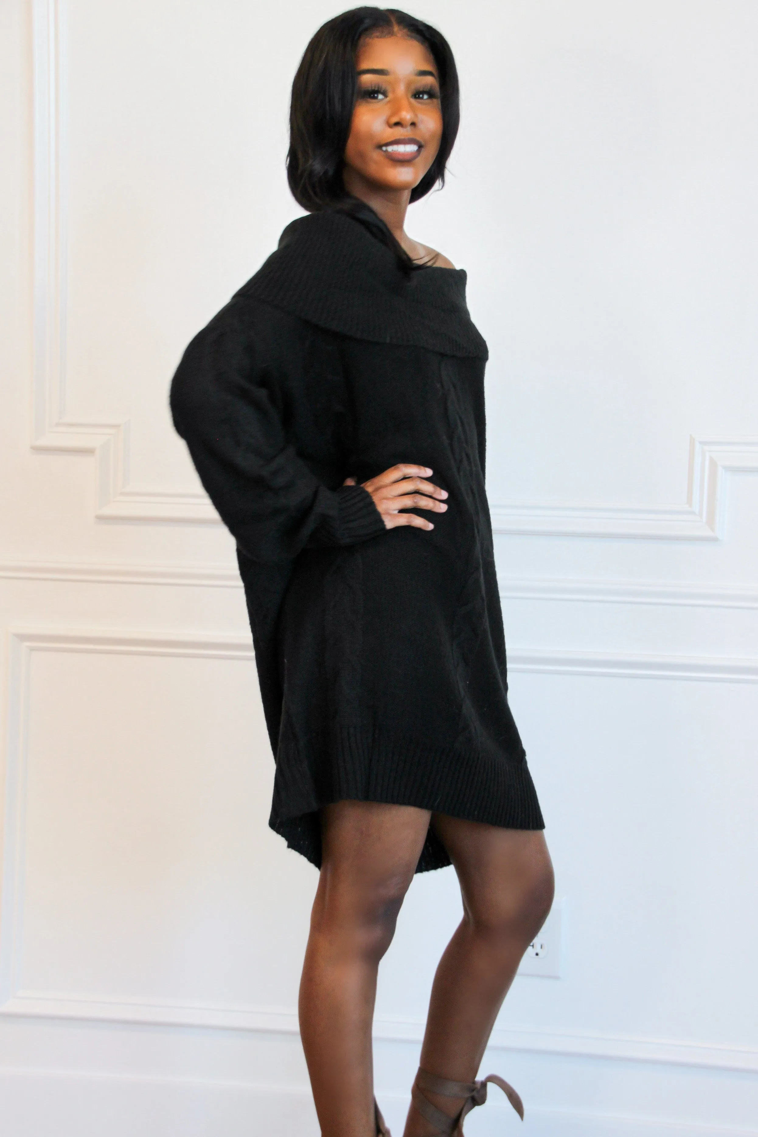 Taste of Fall Sweater Dress: Black