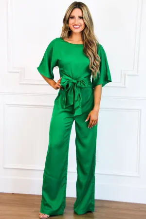 Tied to You Jumpsuit: Kelly Green