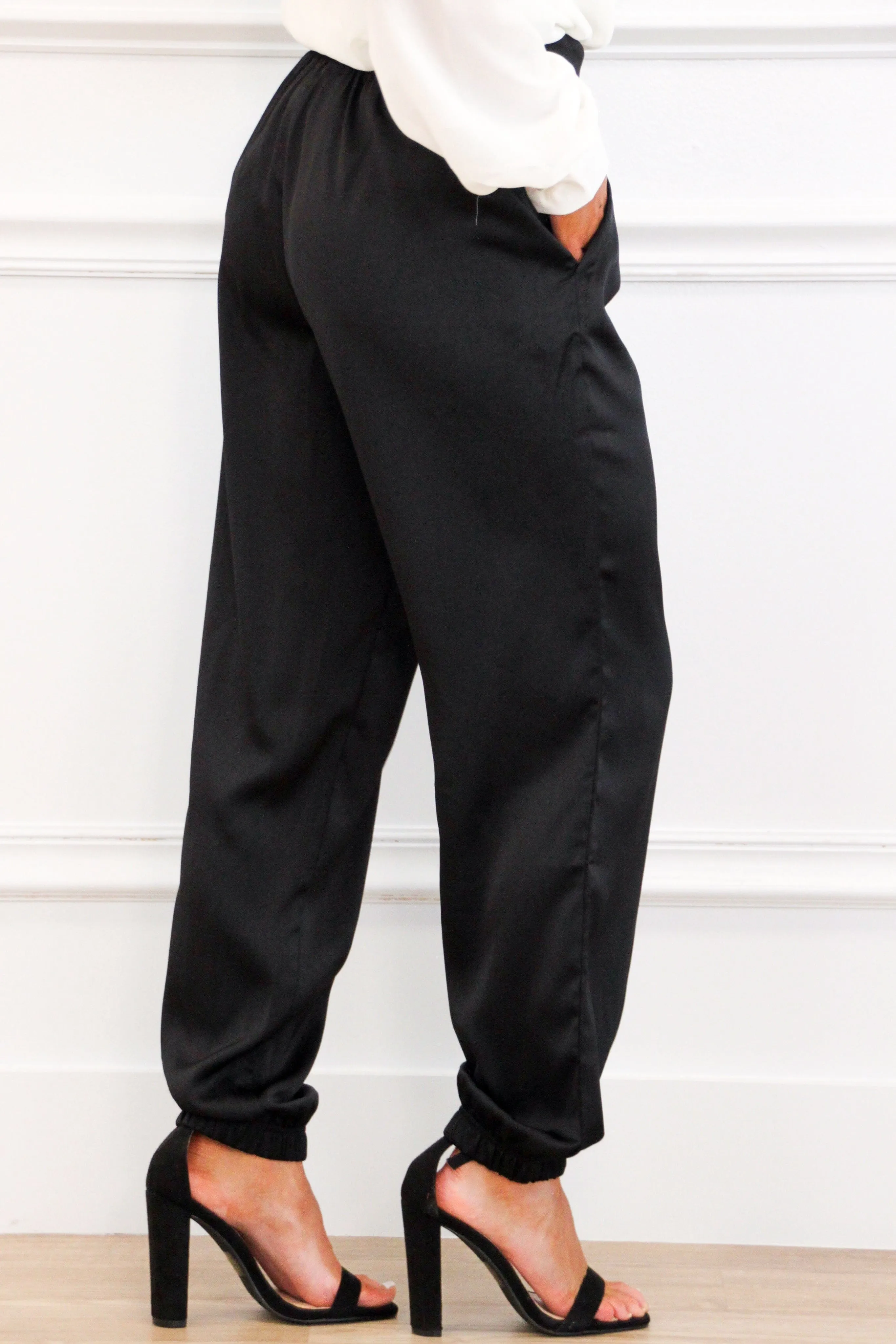 Tipton Satin Joggers: Black,