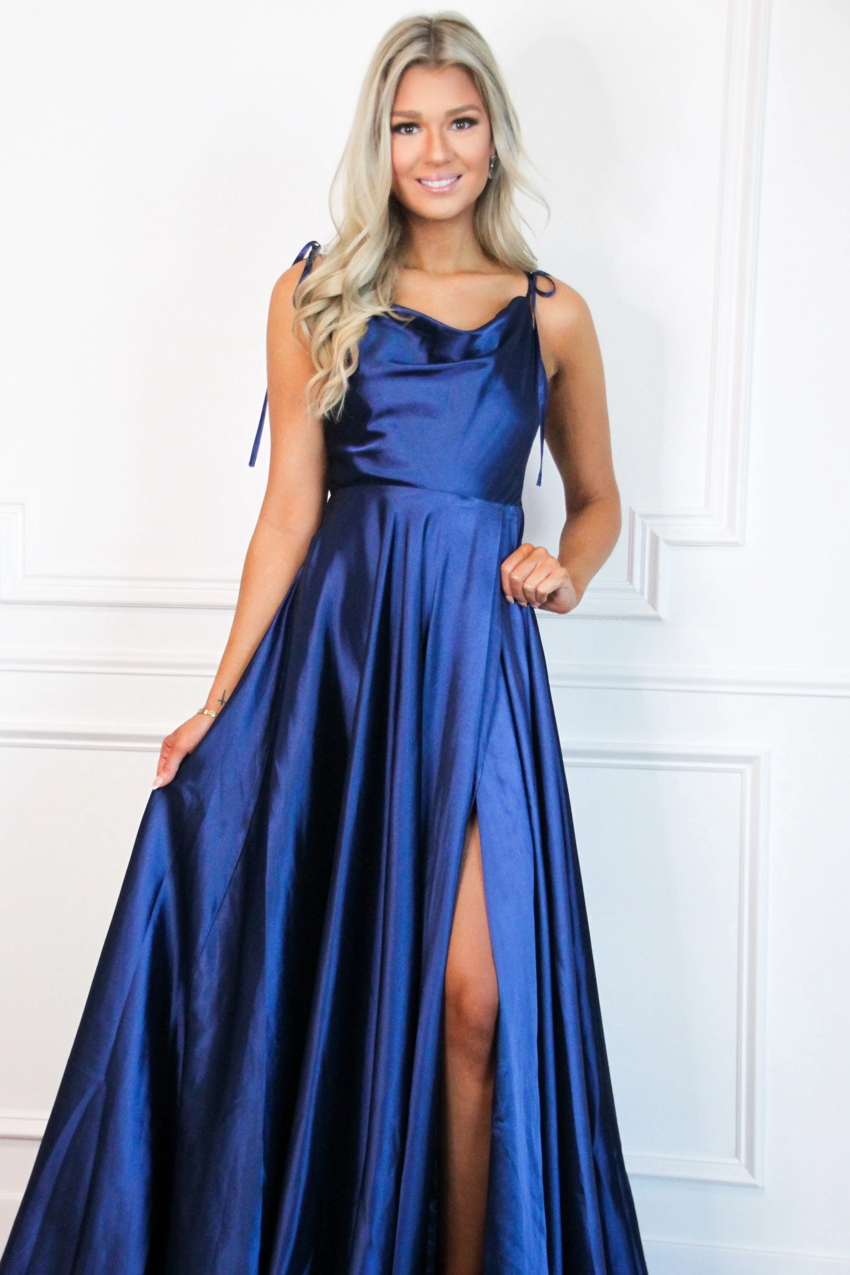 Tonight's the Night Satin Formal Dress: Navy