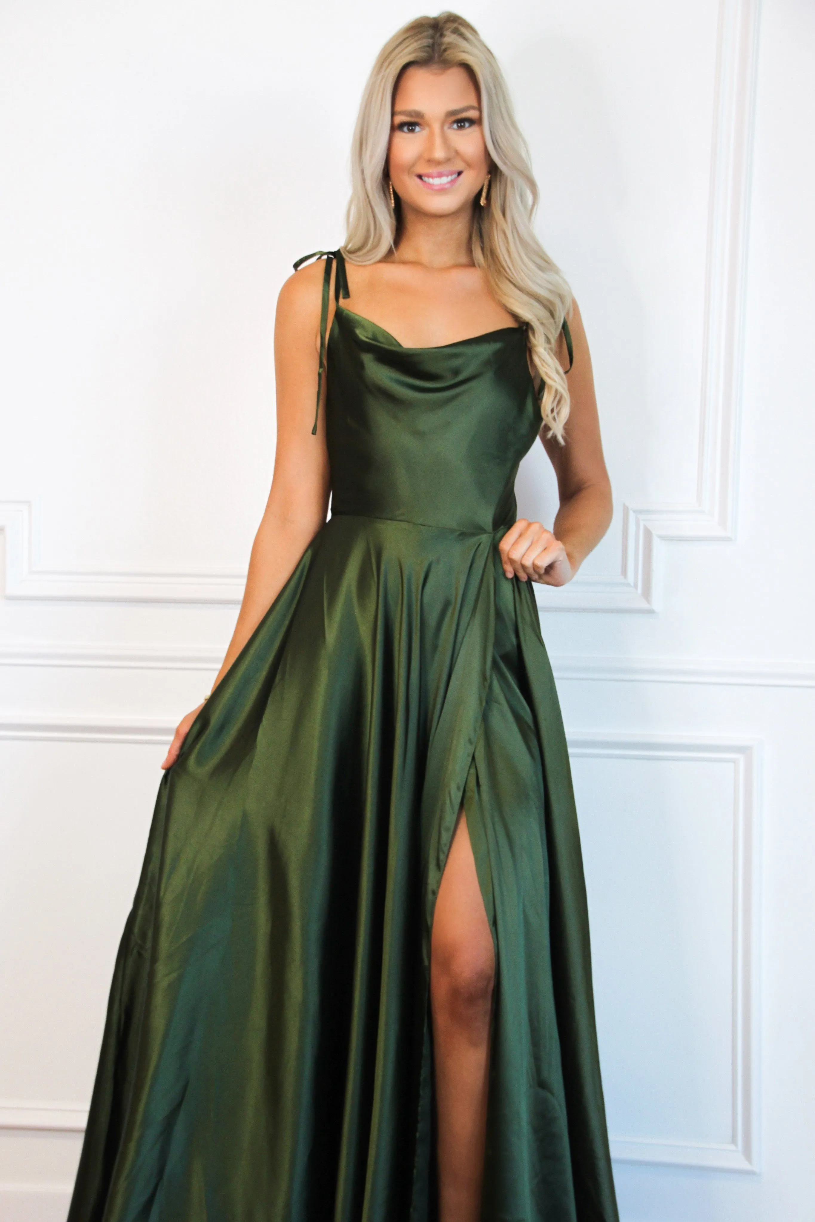 Tonight's the Night Satin Formal Dress: Olive