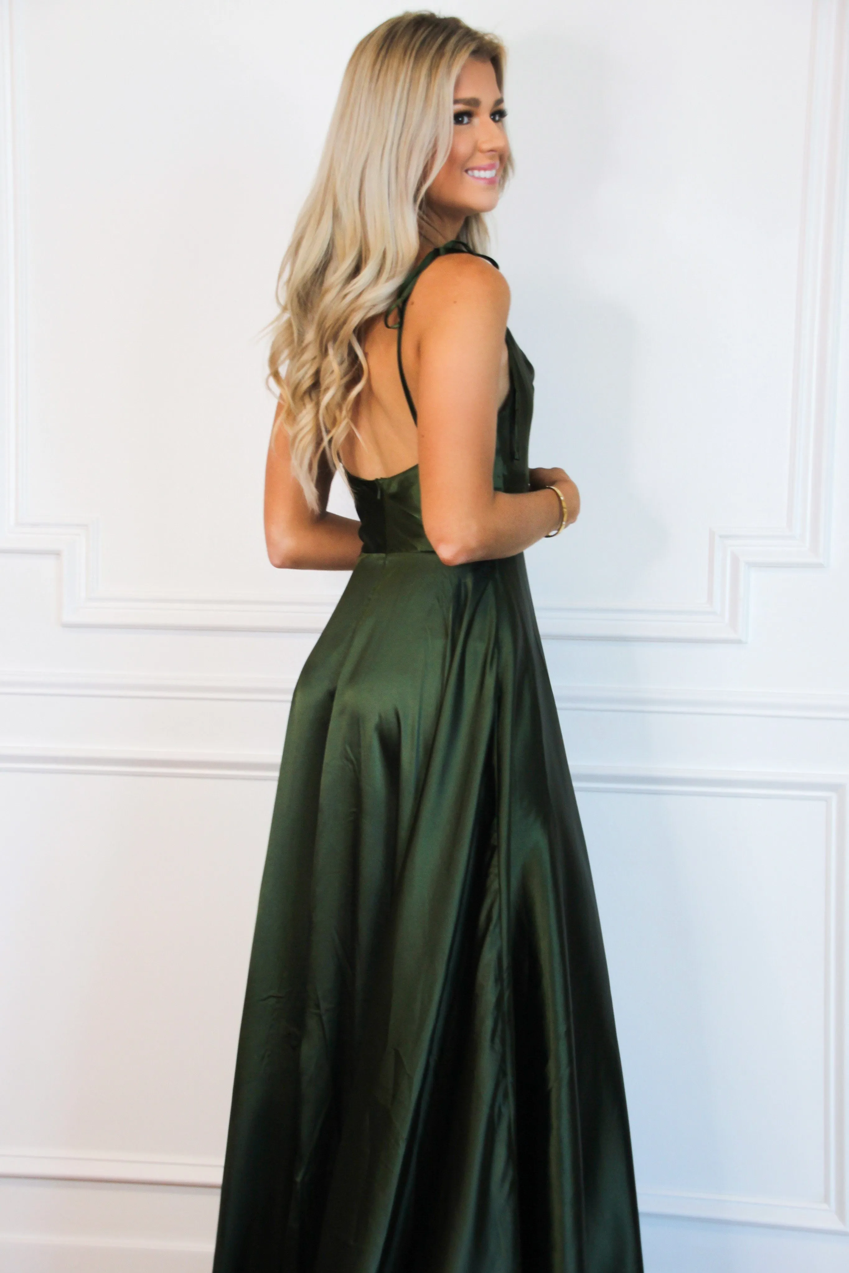 Tonight's the Night Satin Formal Dress: Olive