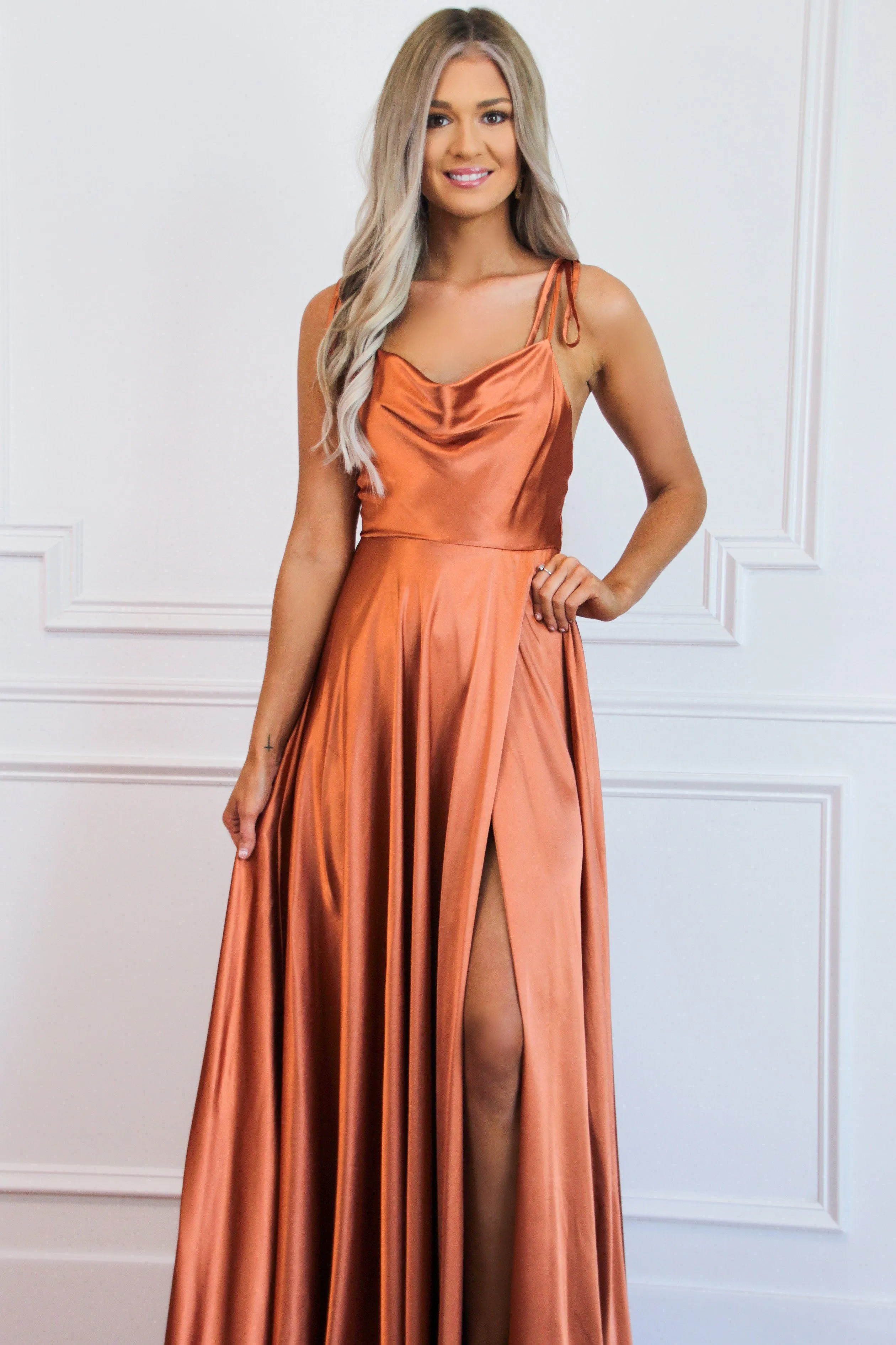 Tonight's the Night Satin Formal Dress: Rust