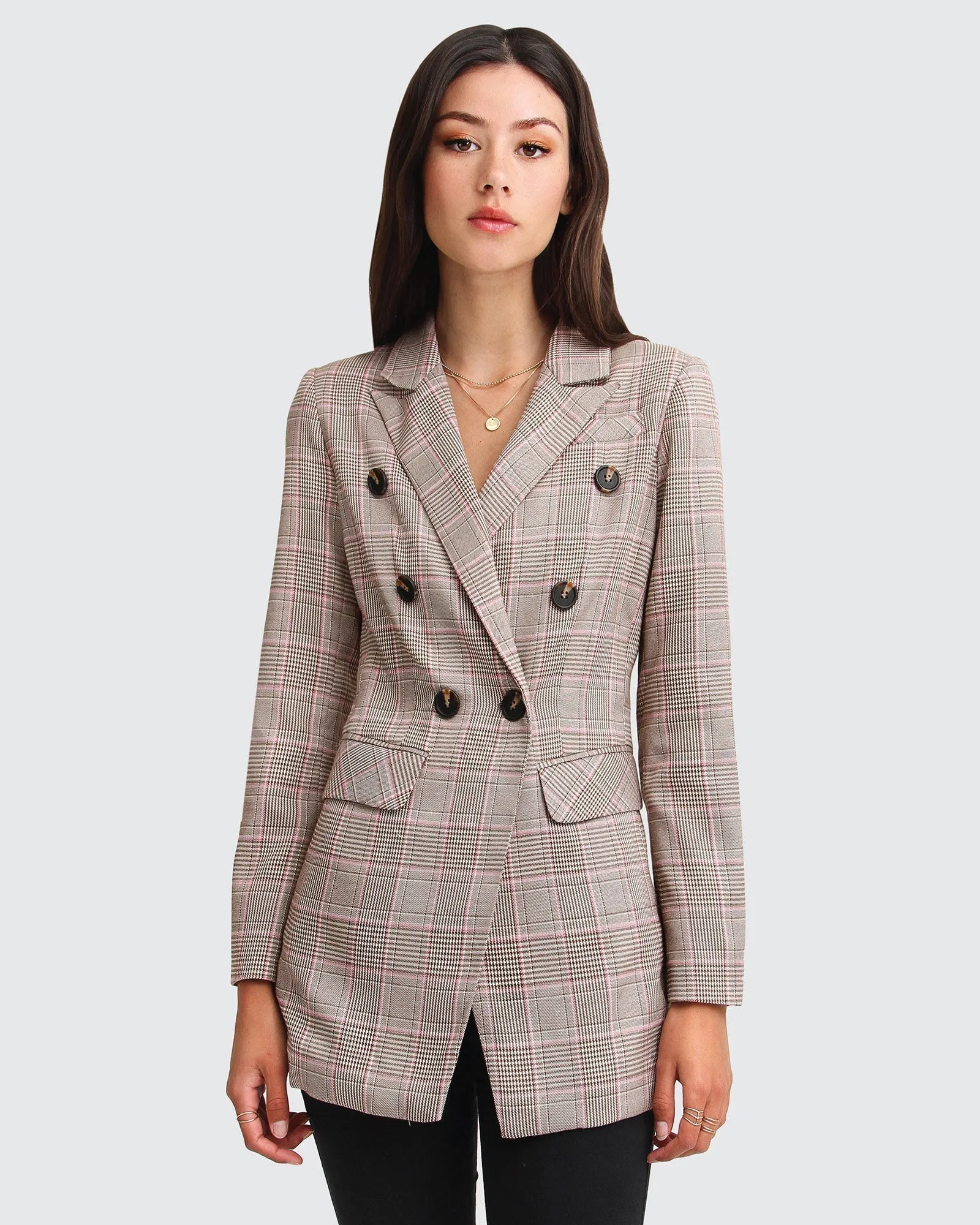 Too Cool For Work Plaid Blazer - Brown