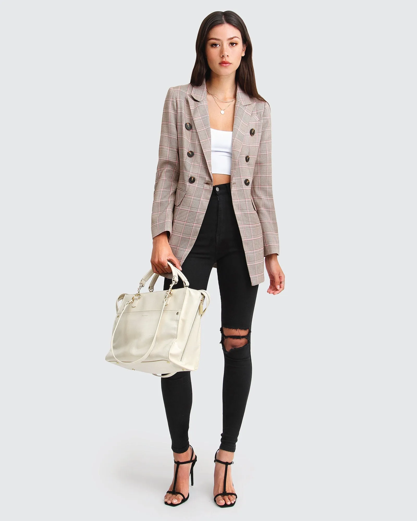 Too Cool For Work Plaid Blazer - Brown