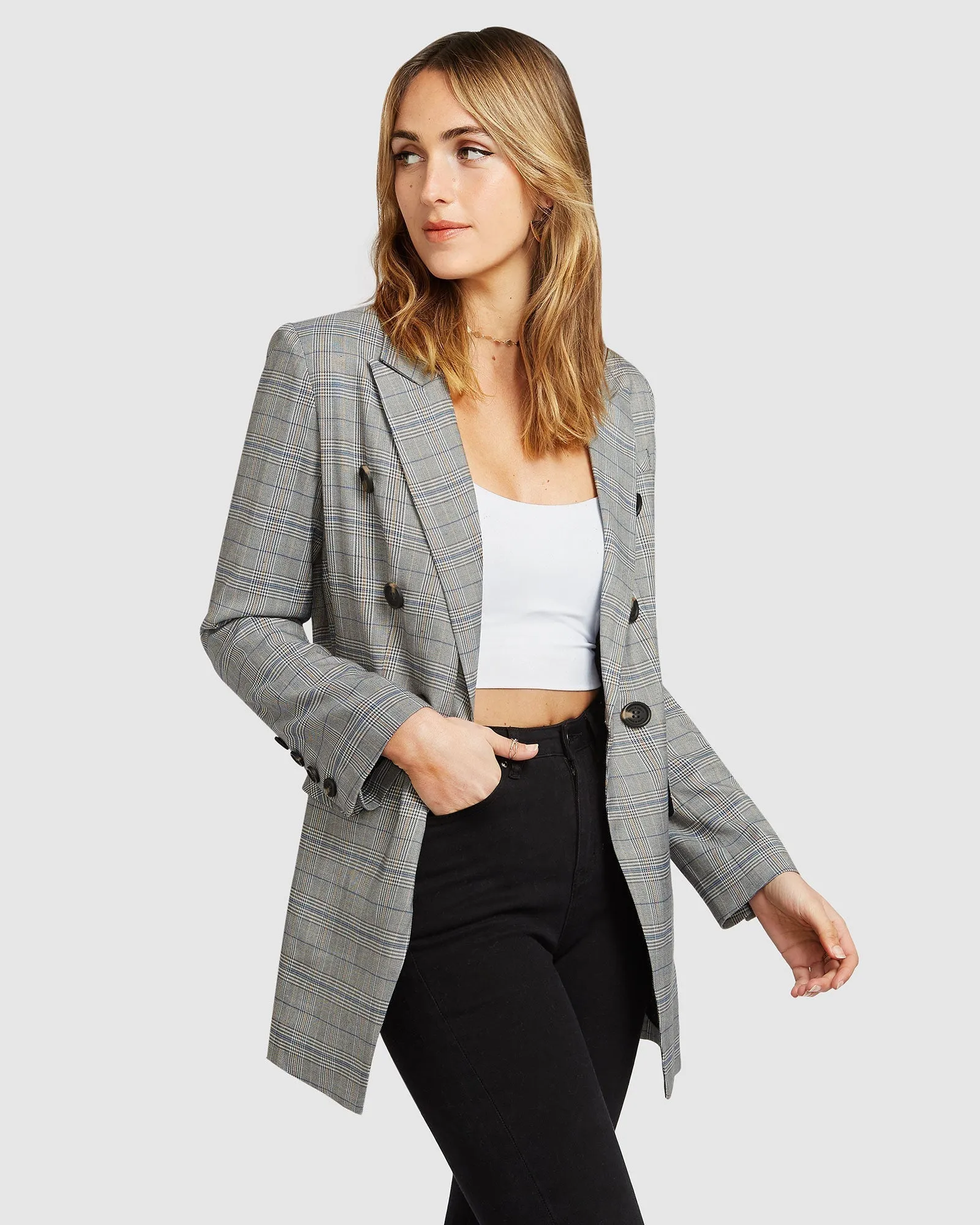 Too Cool For Work Plaid Blazer - Charcoal