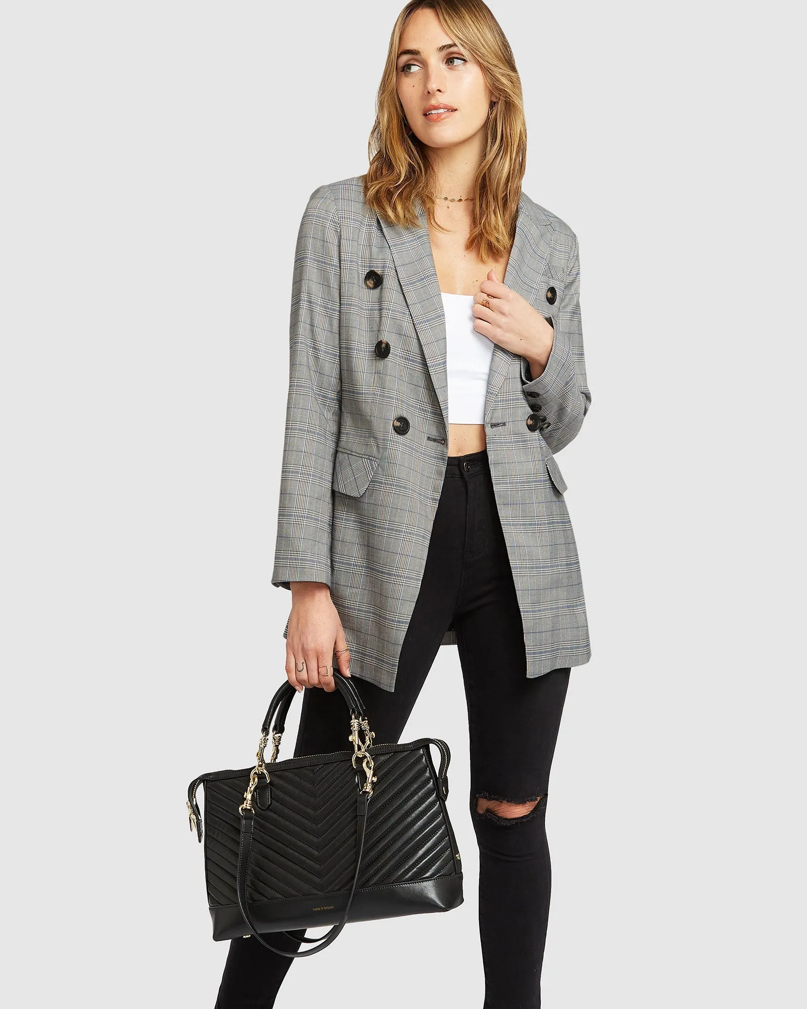 Too Cool For Work Plaid Blazer - Charcoal