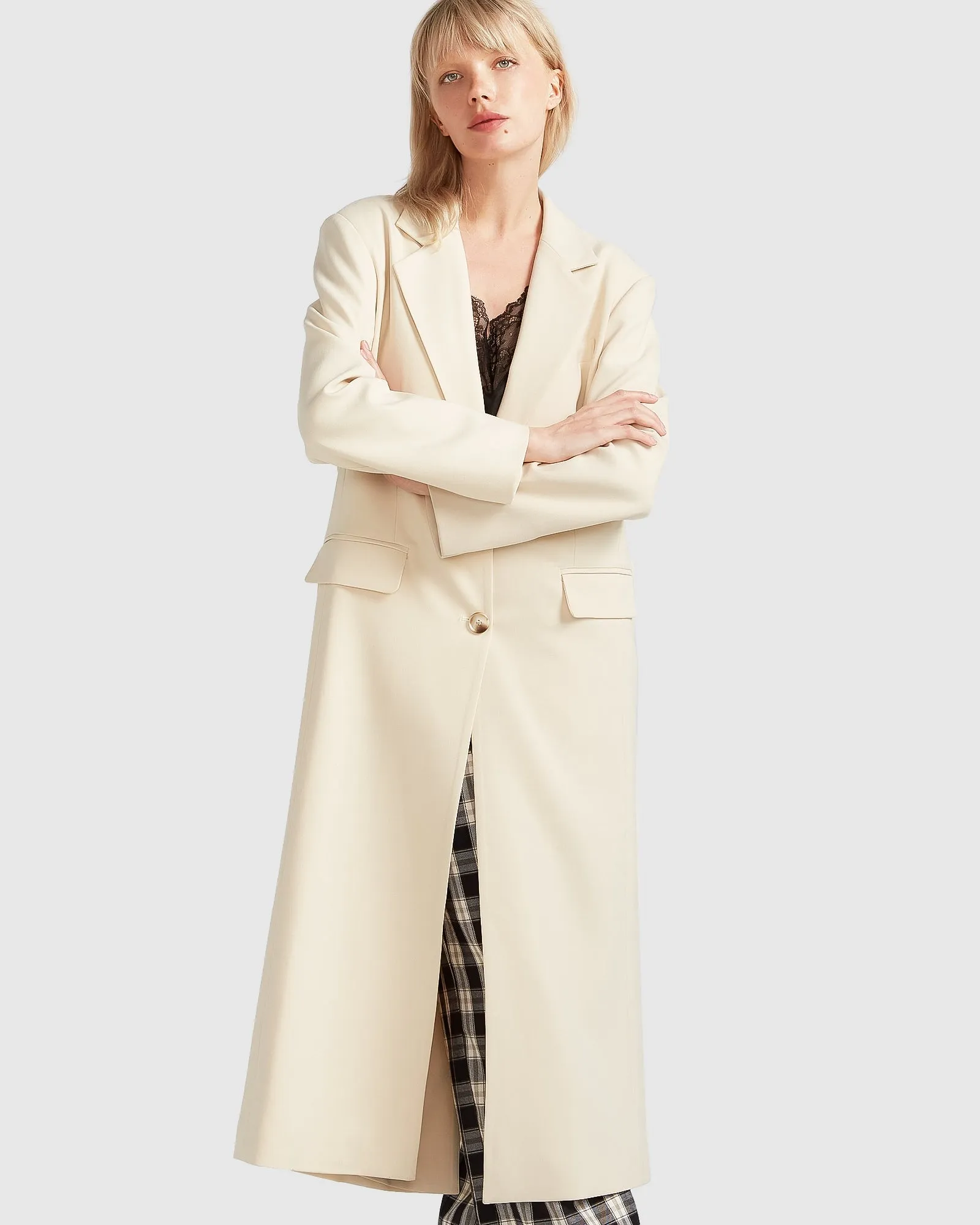 Transcendent Asymmetric Split Hem Coat - French Vanilla