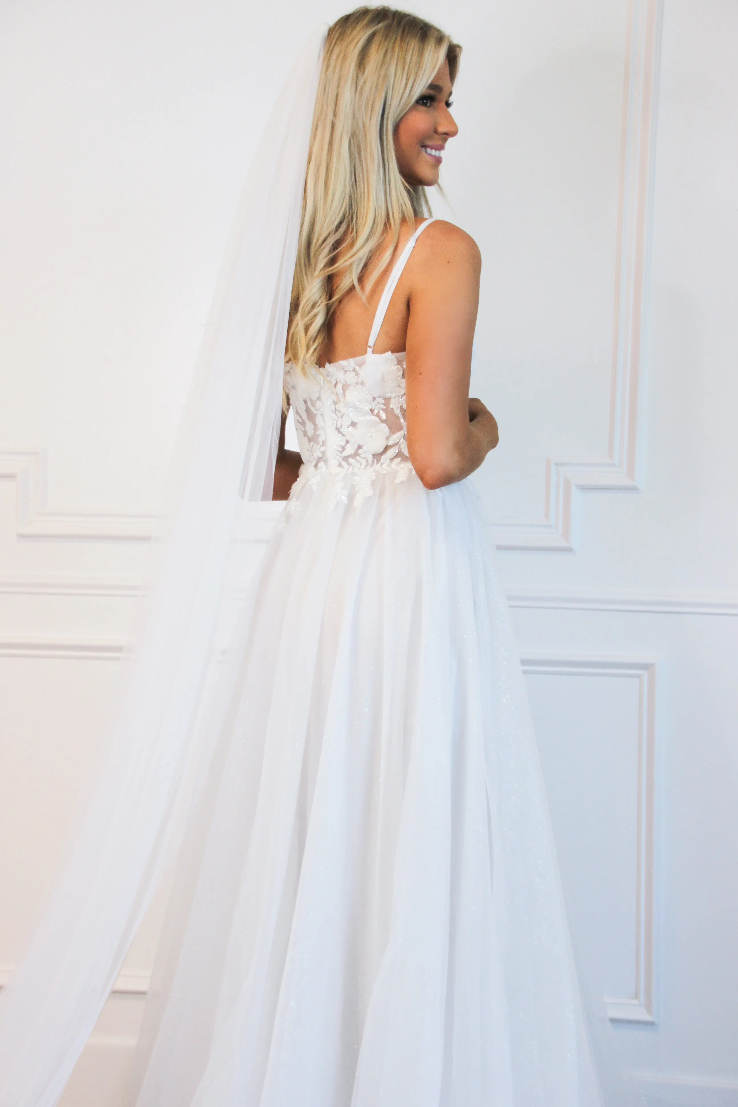 Until I Found You Sparkly Tulle Wedding Dress: Off White