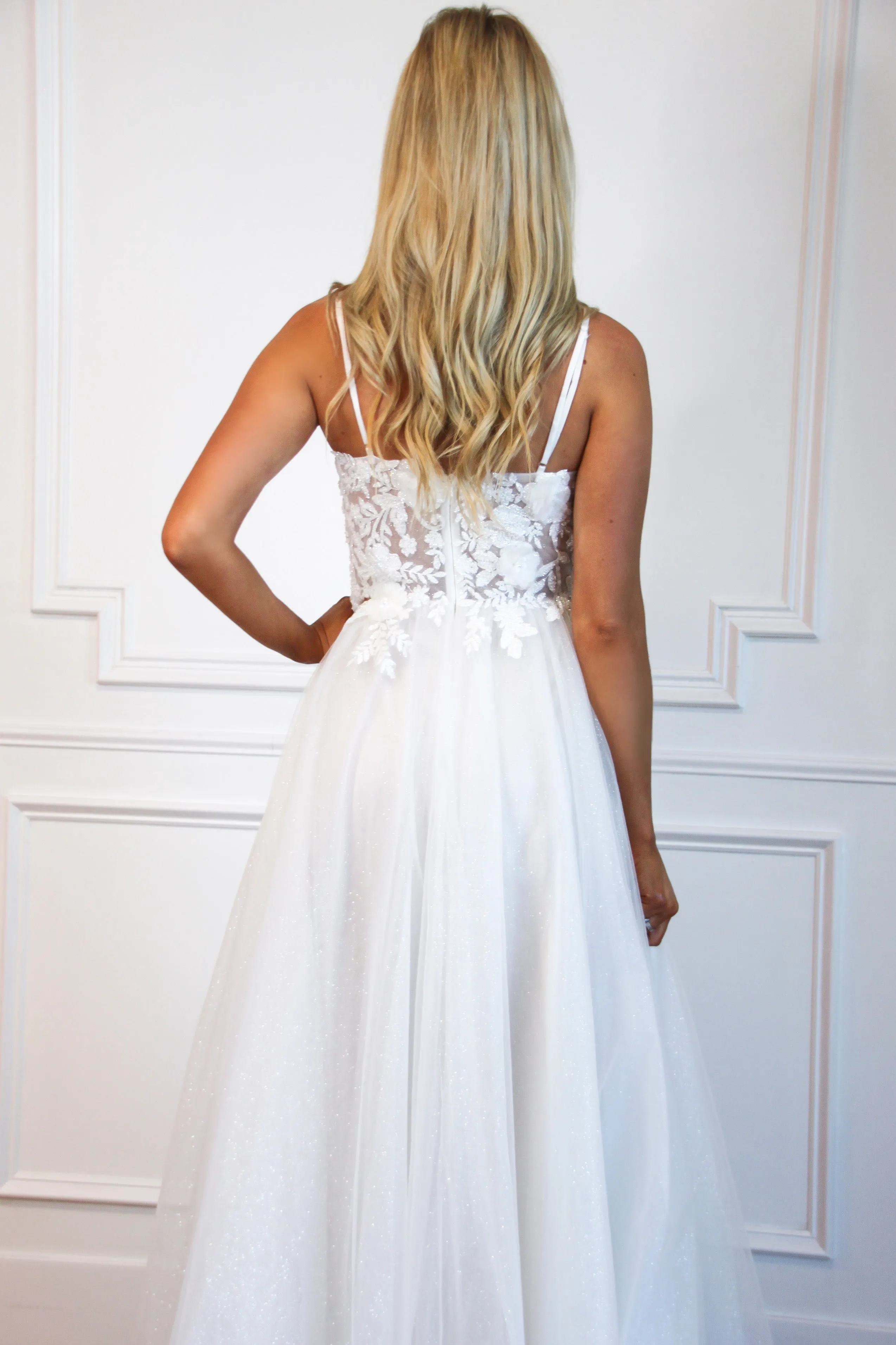 Until I Found You Sparkly Tulle Wedding Dress: Off White