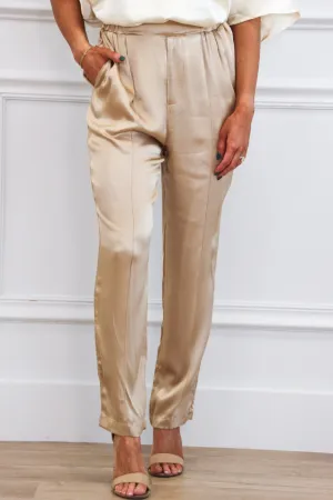 Vita High Waisted Satin Pants: Champagne