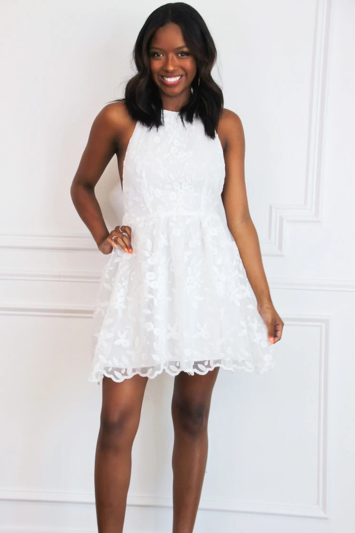 Way to My Heart Lace Halter Dress: White