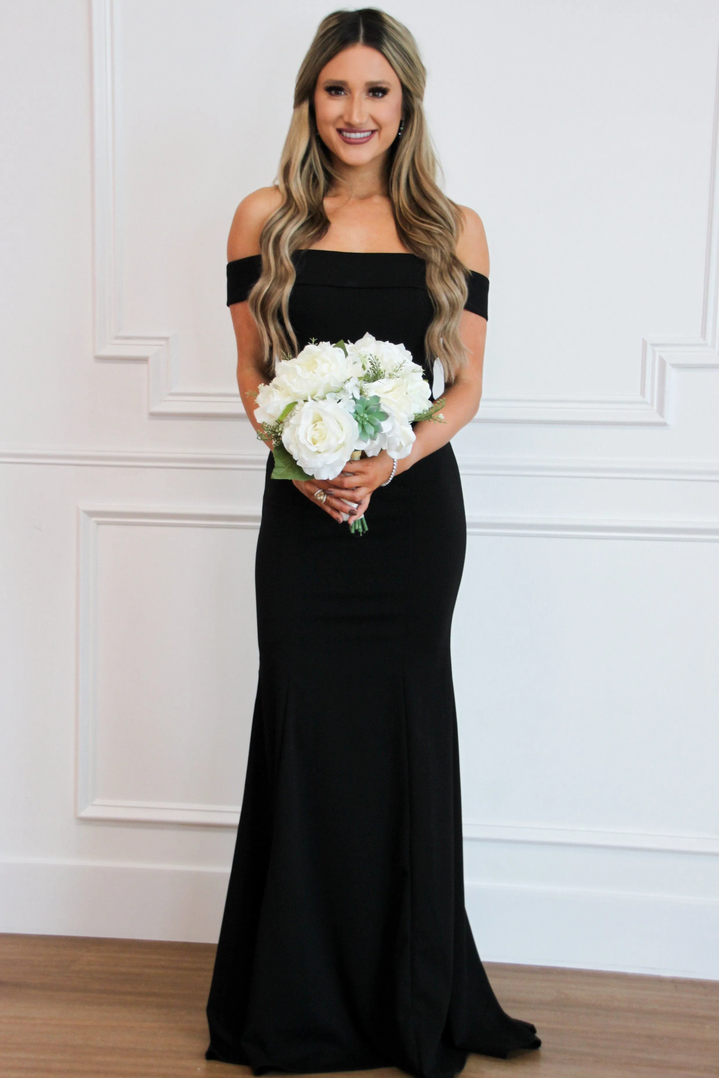 Whitney Off Shoulder Long Dress: Black