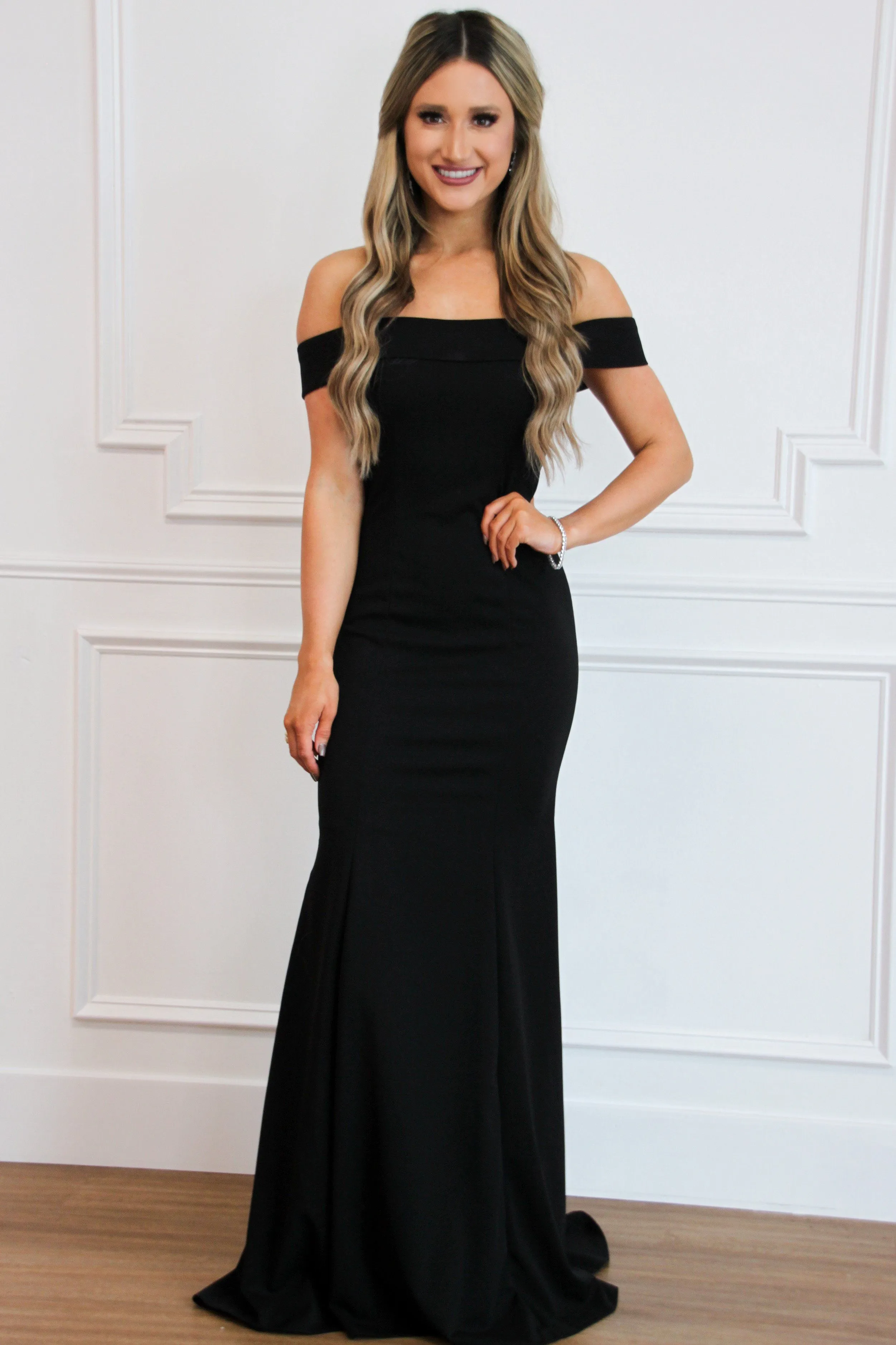 Whitney Off Shoulder Long Dress: Black