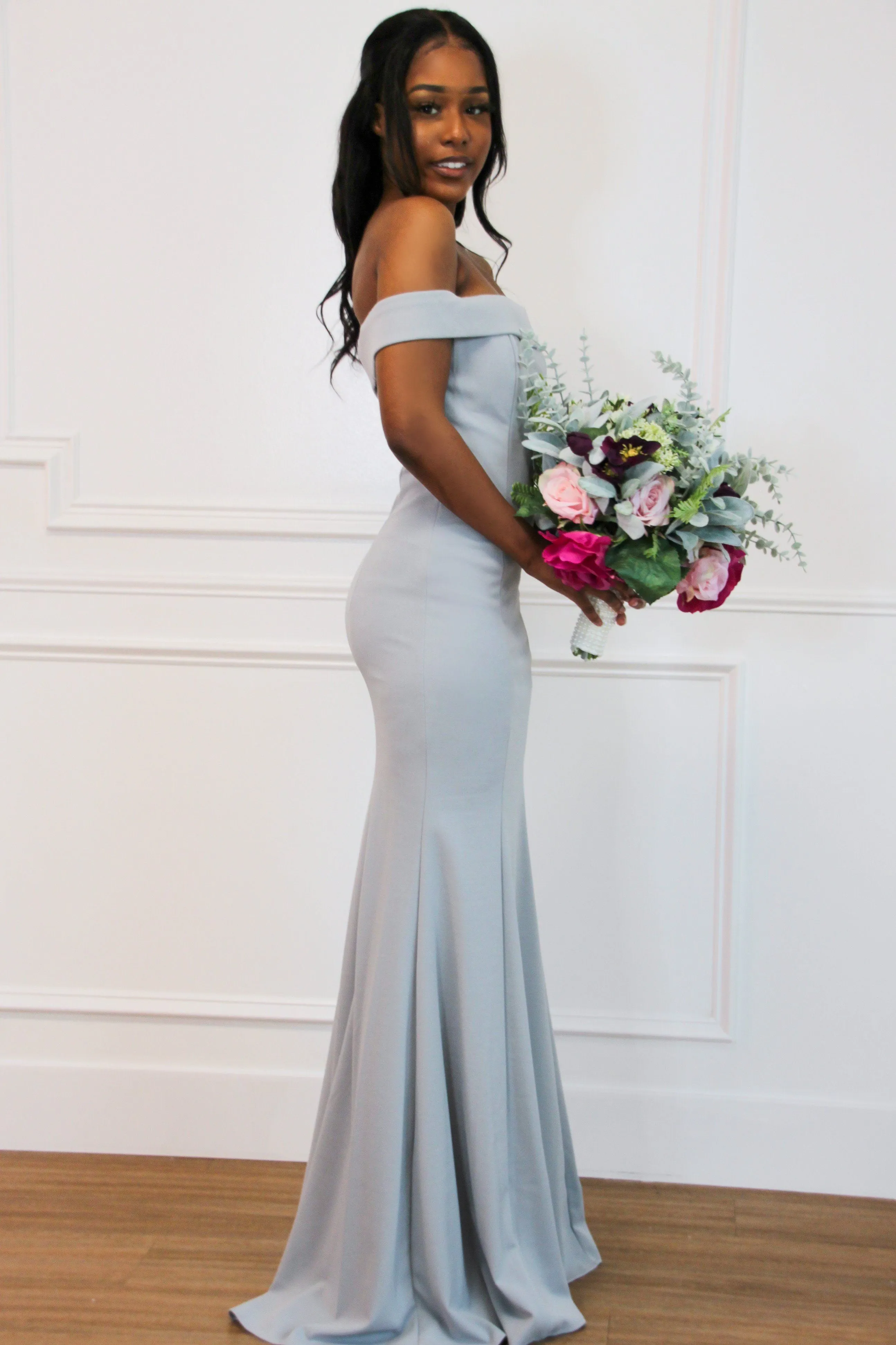 Whitney Off Shoulder Long Dress: Dove Gray