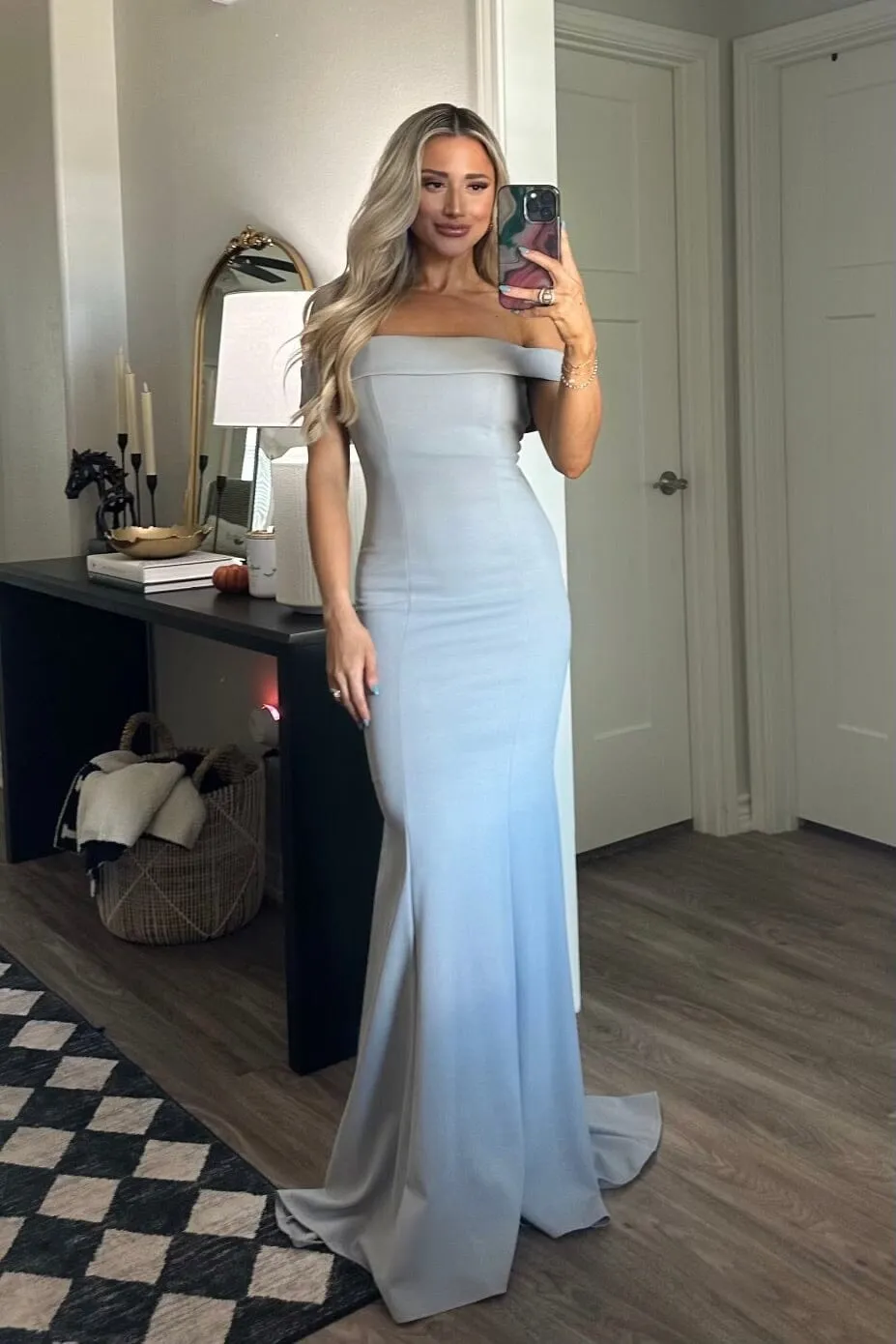 Whitney Off Shoulder Long Dress: Dove Gray