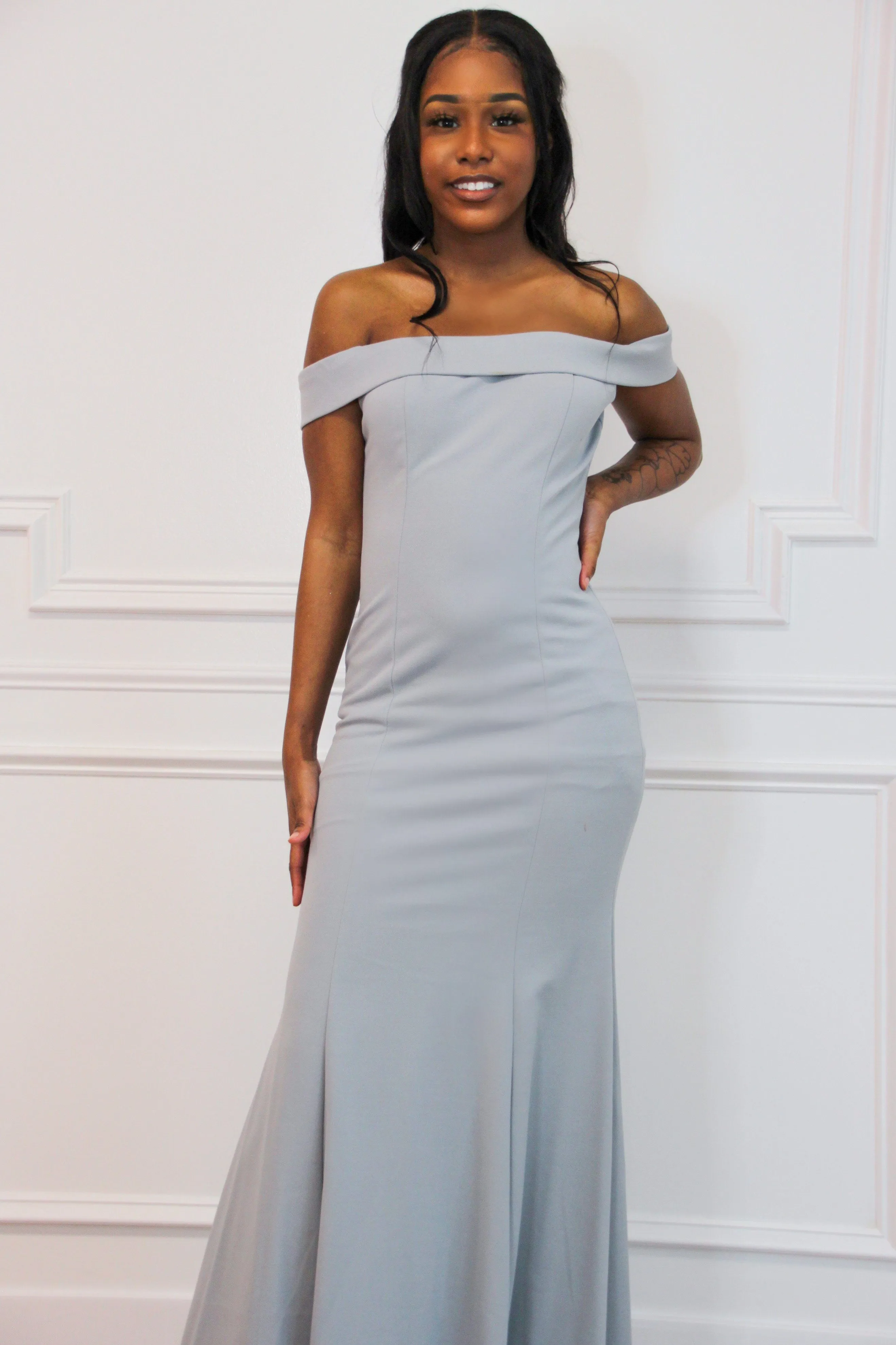 Whitney Off Shoulder Long Dress: Dove Gray