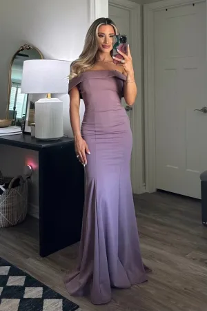 Whitney Off Shoulder Long Dress: Plum