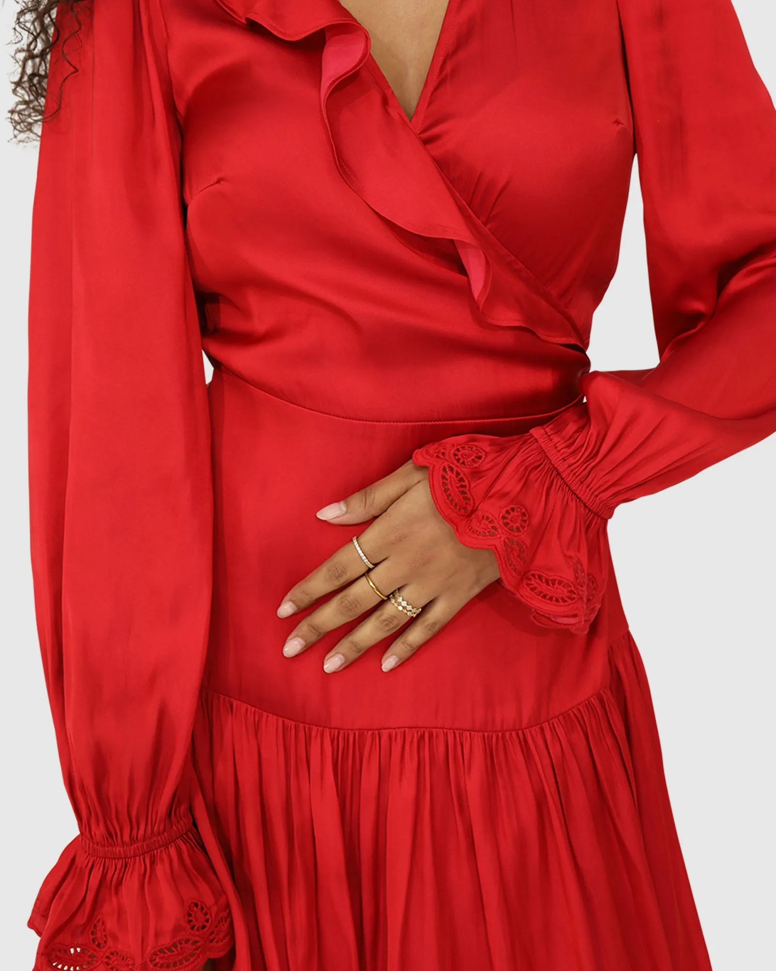 Wild Flower Embroidered Wrap Dress - Red
