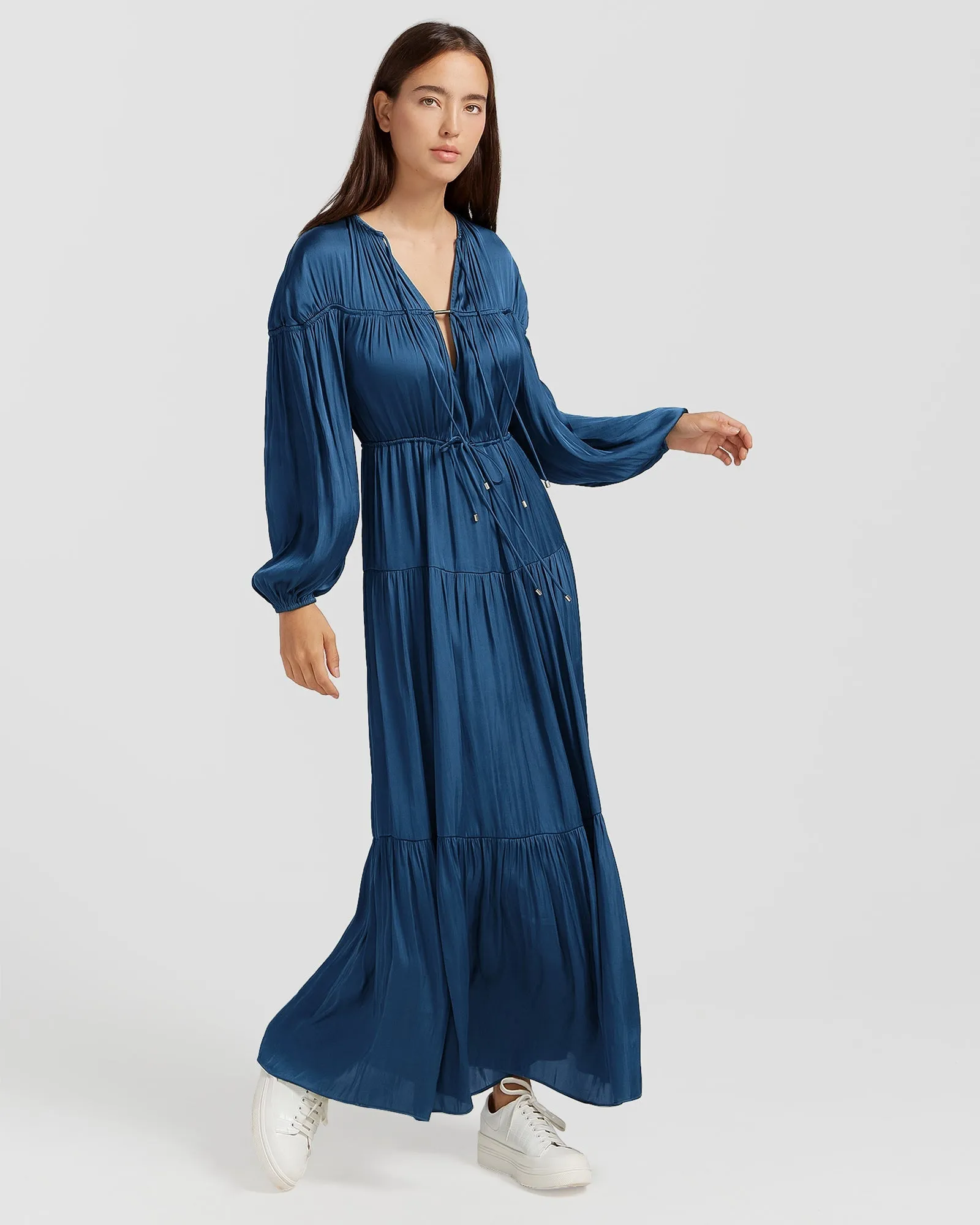 Window Seat Tiered Maxi Dress - Blue