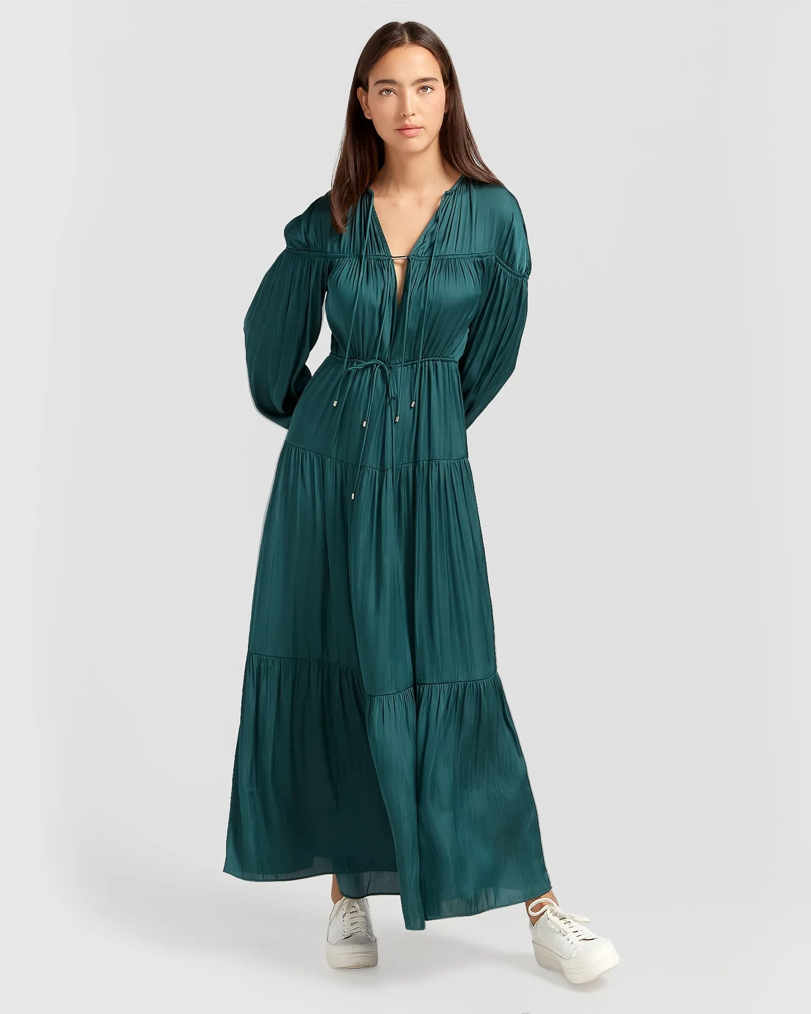 Window Seat Tiered Maxi Dress - Dark Green