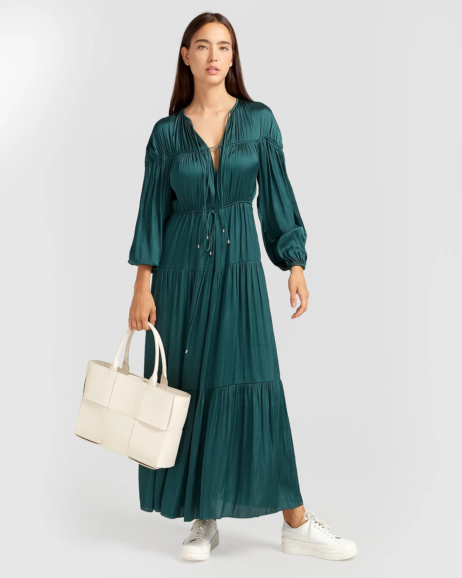 Window Seat Tiered Maxi Dress - Dark Green