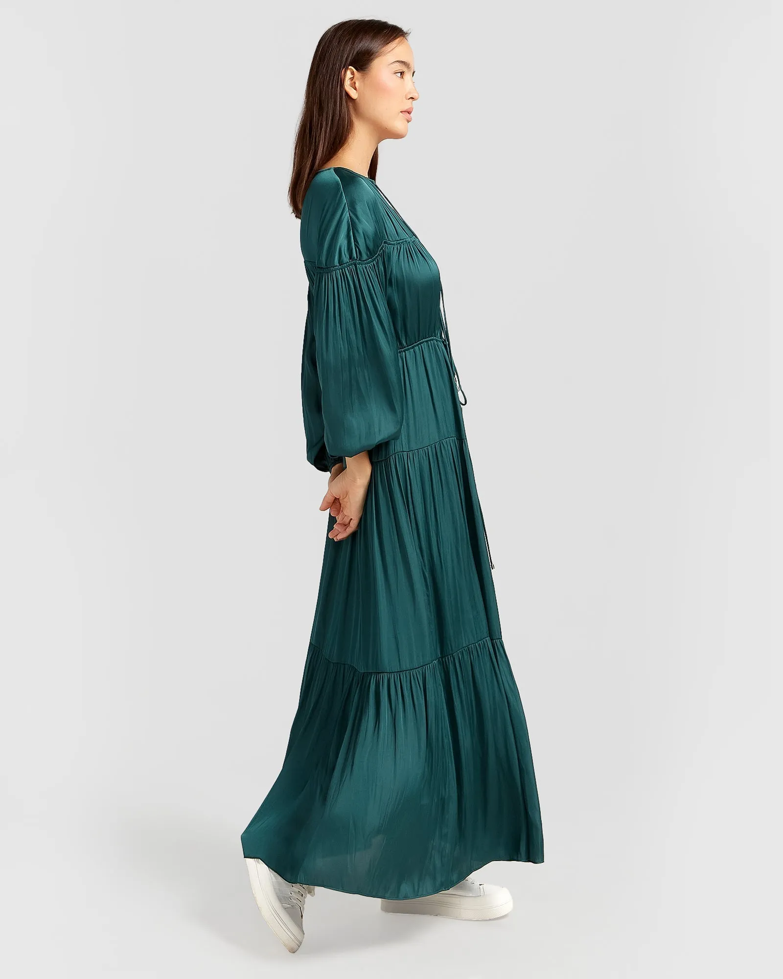 Window Seat Tiered Maxi Dress - Dark Green