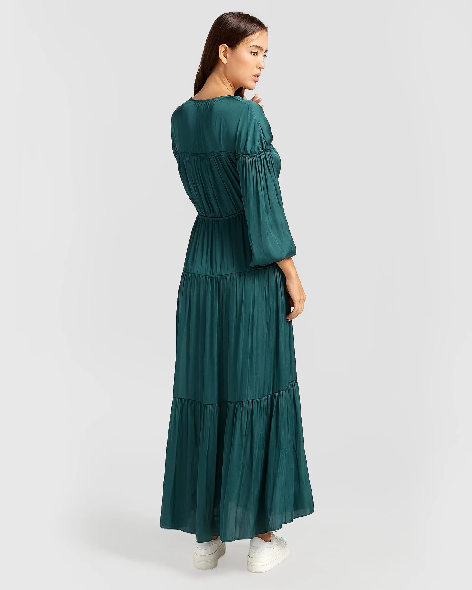Window Seat Tiered Maxi Dress - Dark Green
