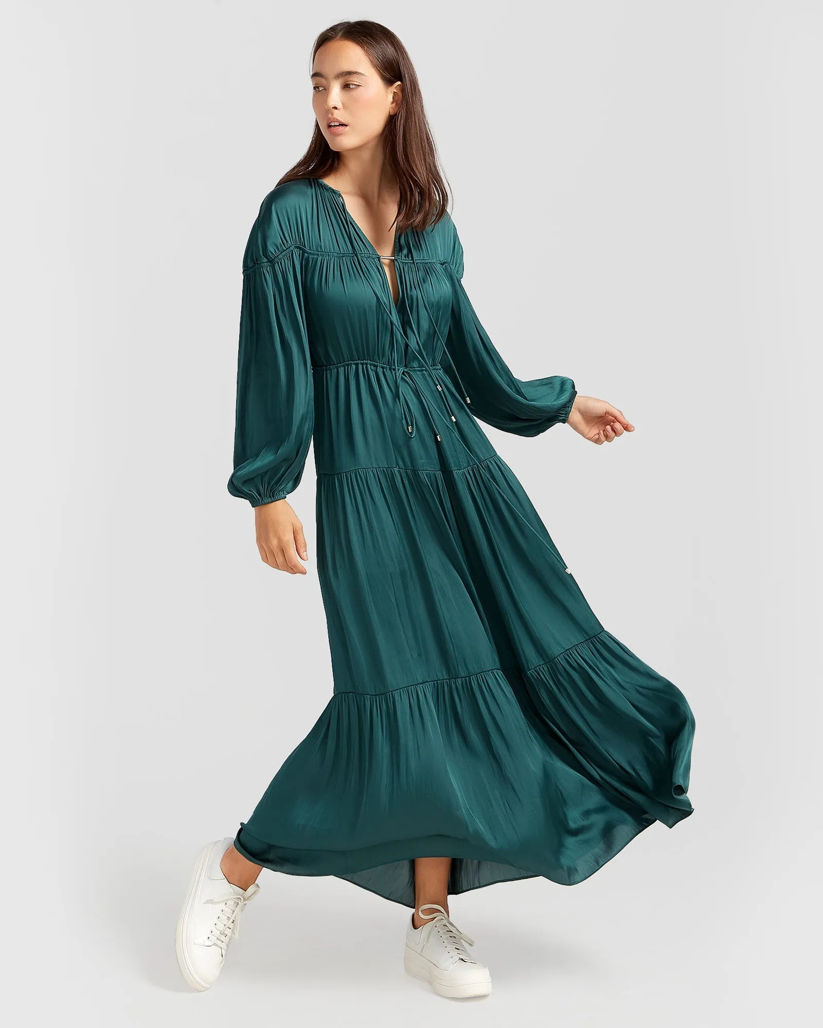 Window Seat Tiered Maxi Dress - Dark Green