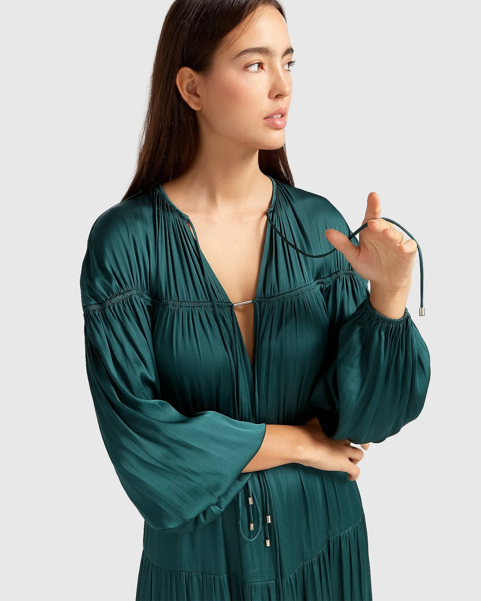 Window Seat Tiered Maxi Dress - Dark Green