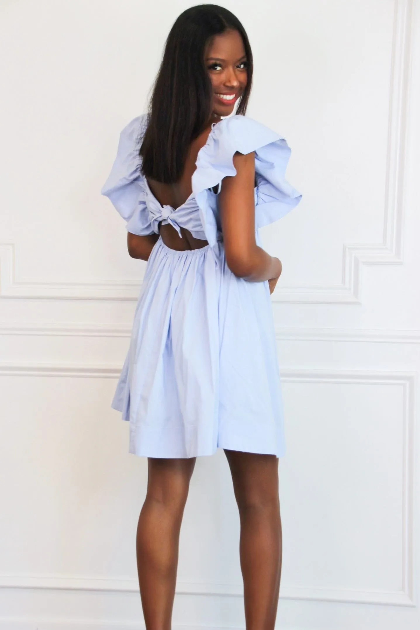 Wine Country Babydoll Dress: Light Blue