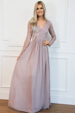 Winter Wonderland Lace Maxi Dress: Mauve